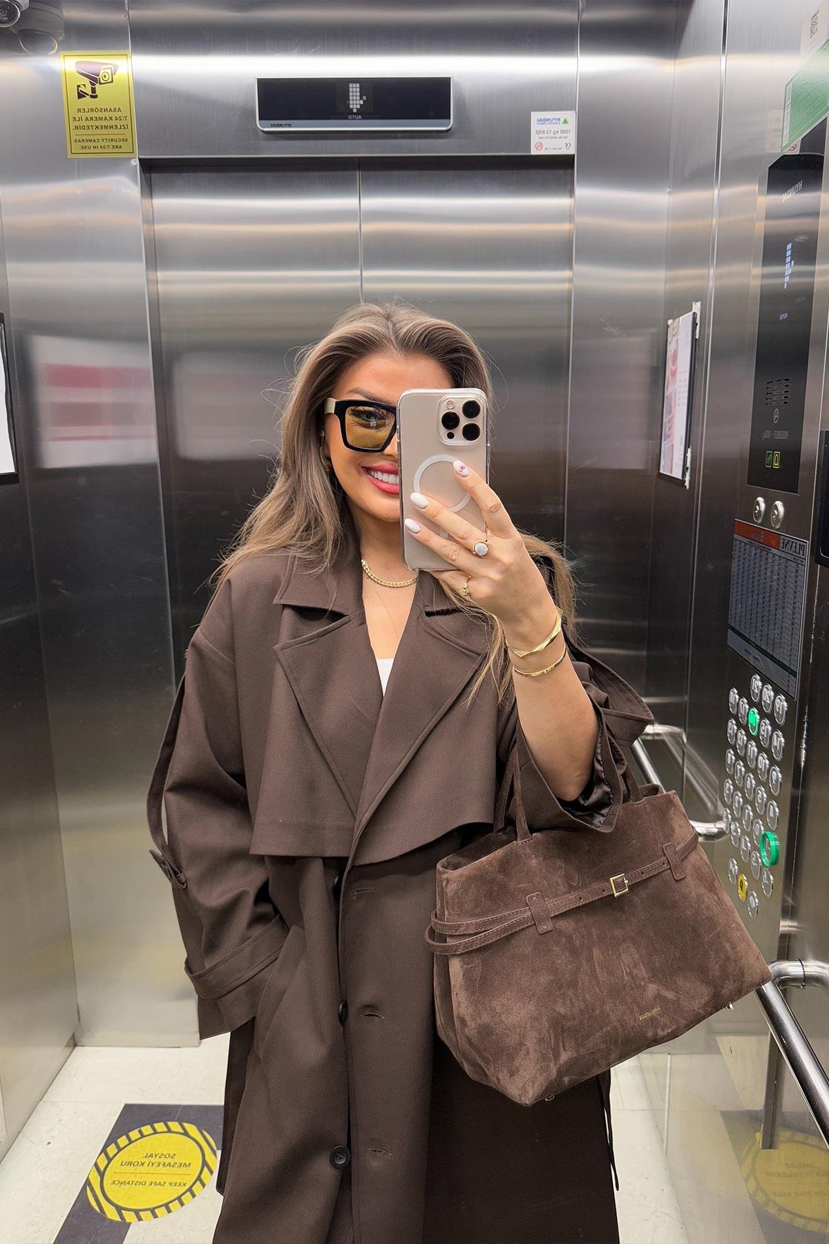 Premium Kalite Poliviskon Kumaş Astarlı Trençkot Acı Kahve