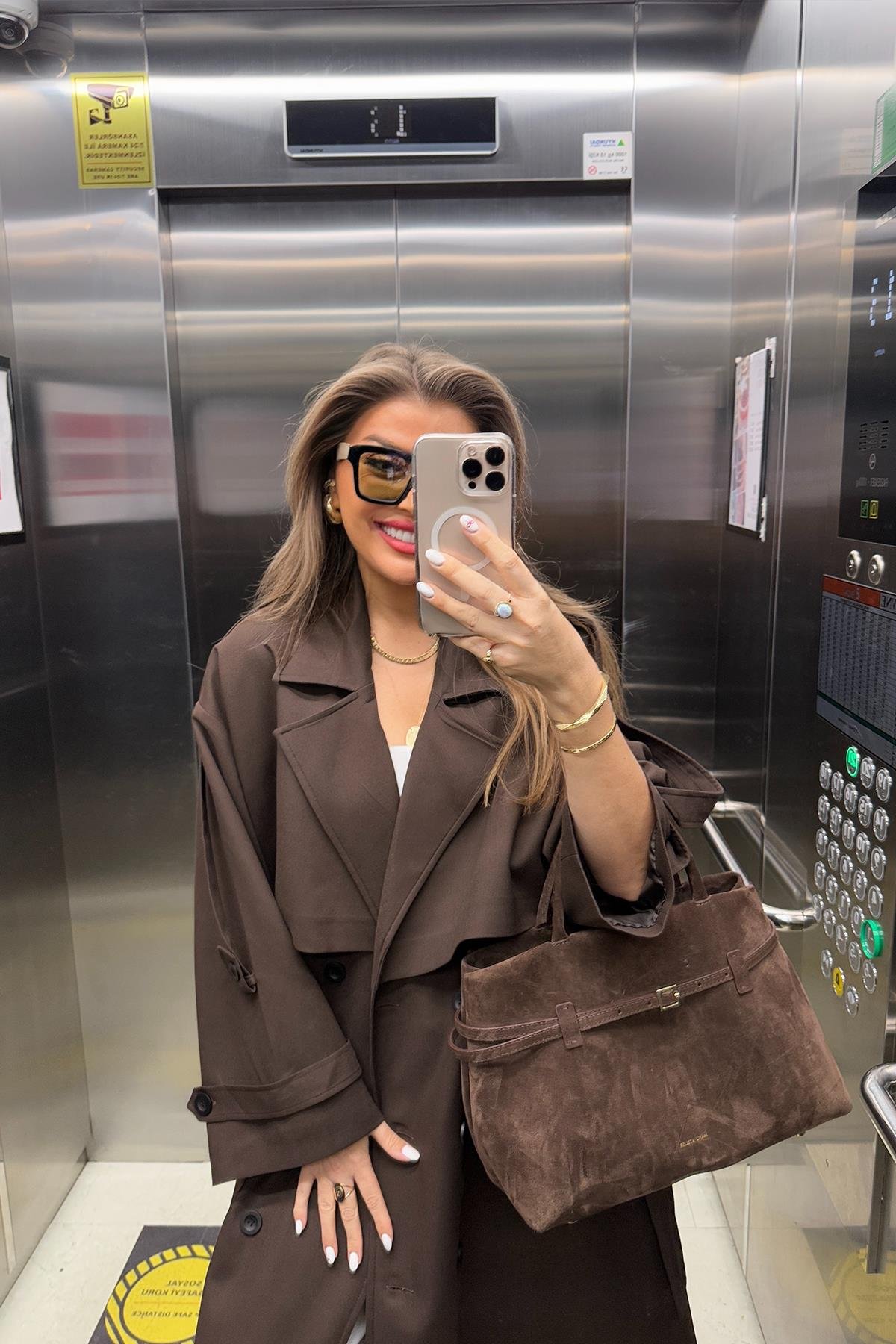 Premium Kalite Poliviskon Kumaş Astarlı Trençkot Acı Kahve