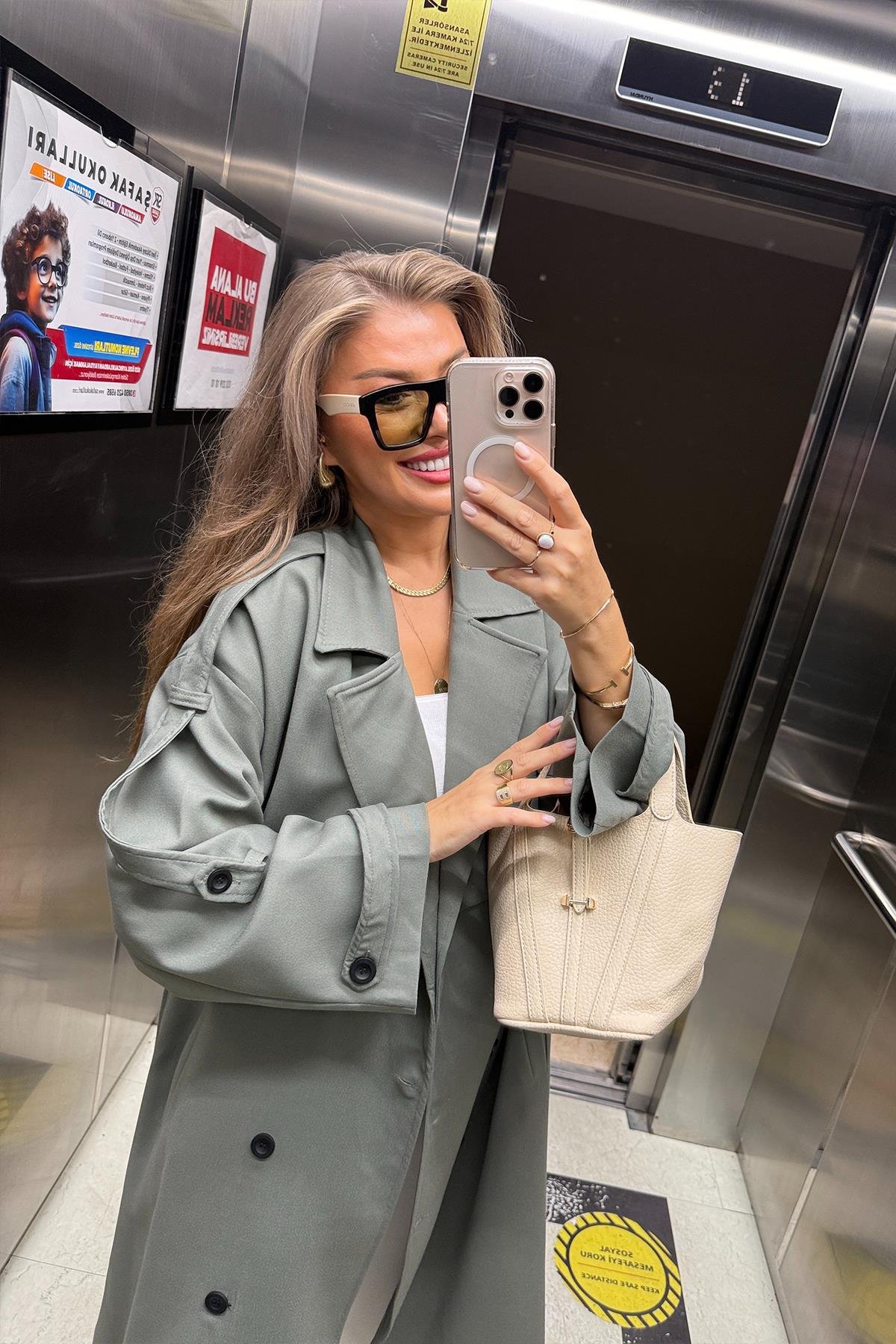 Premium Kalite Poliviskon Kumaş Astarlı Trençkot Orjinal Haki