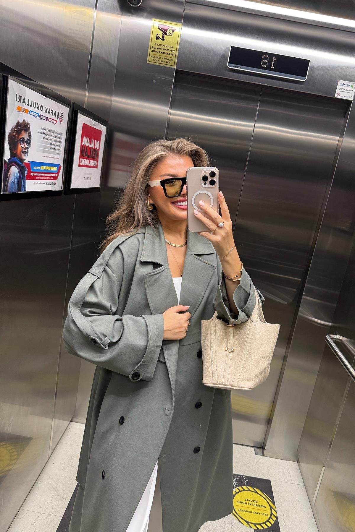 Premium Kalite Poliviskon Kumaş Astarlı Trençkot Orjinal Haki