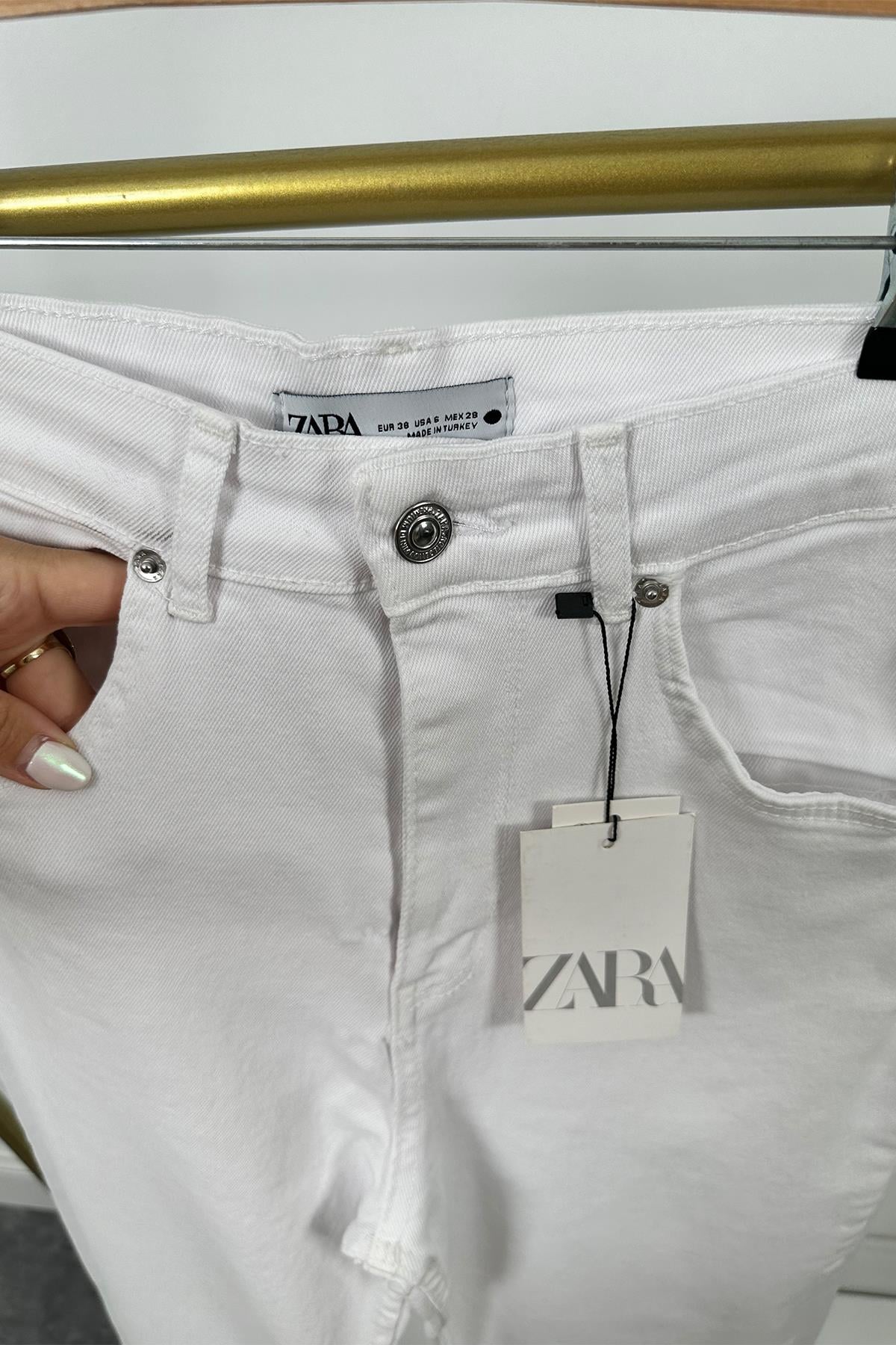 Premium Kalite Tam Pamuklu Likralı Straight Jean Beyaz