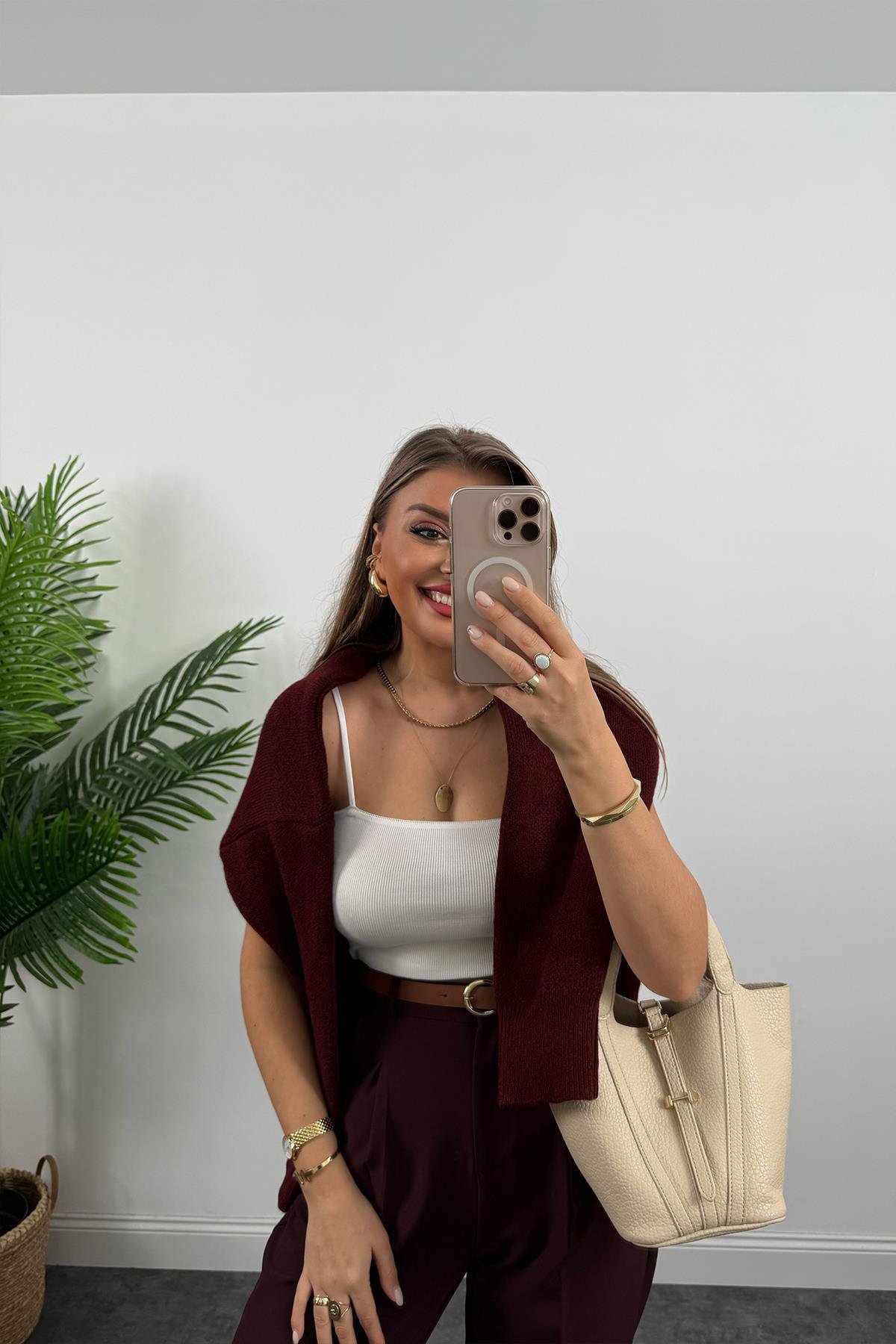 Premium Kalite Tok Kumaş Kemerli Havuç Pantolon Mürdüm Bordo