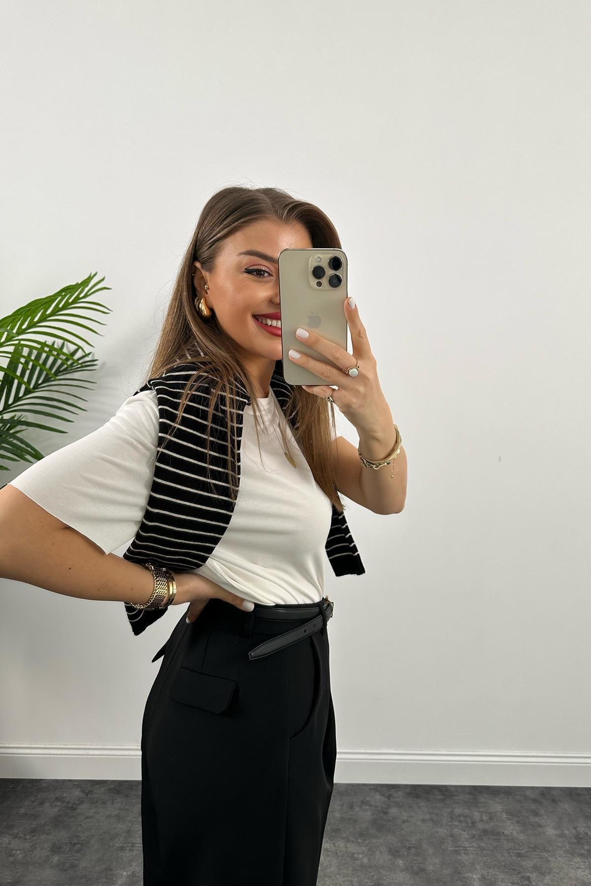 Premium Kalite Tok Kumaş Kemerli Havuç Pantolon Siyah