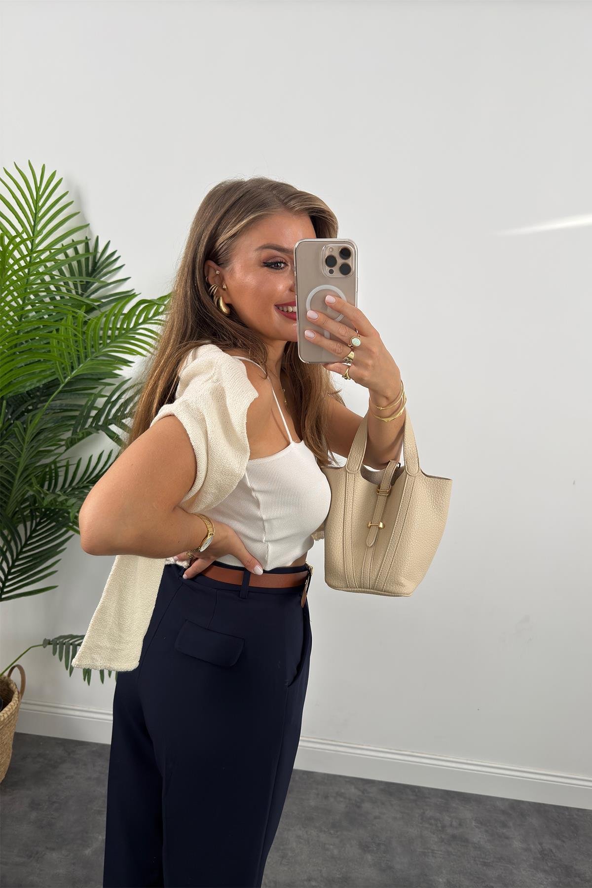 Premium Kalite Tok Kumaş Kemerli Havuç Pantolon Lacivert