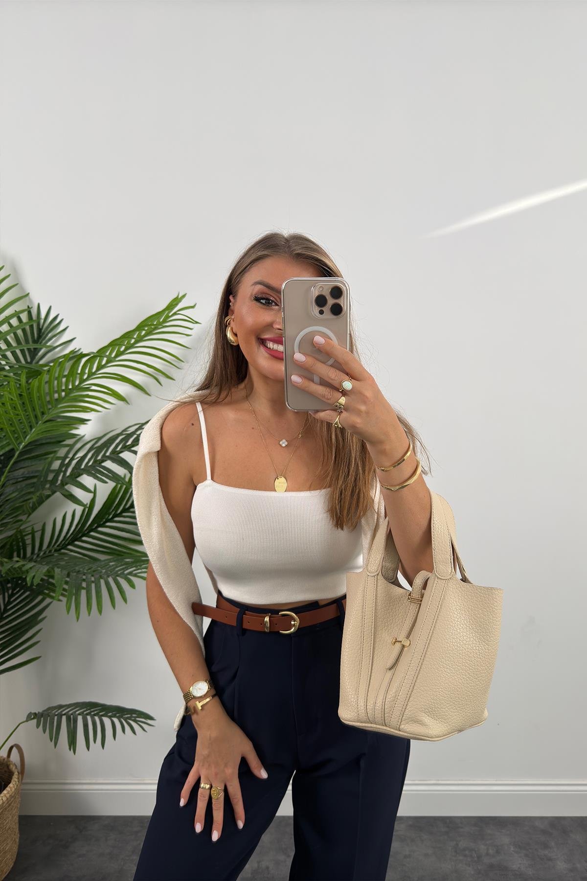 Premium Kalite Tok Kumaş Kemerli Havuç Pantolon Lacivert