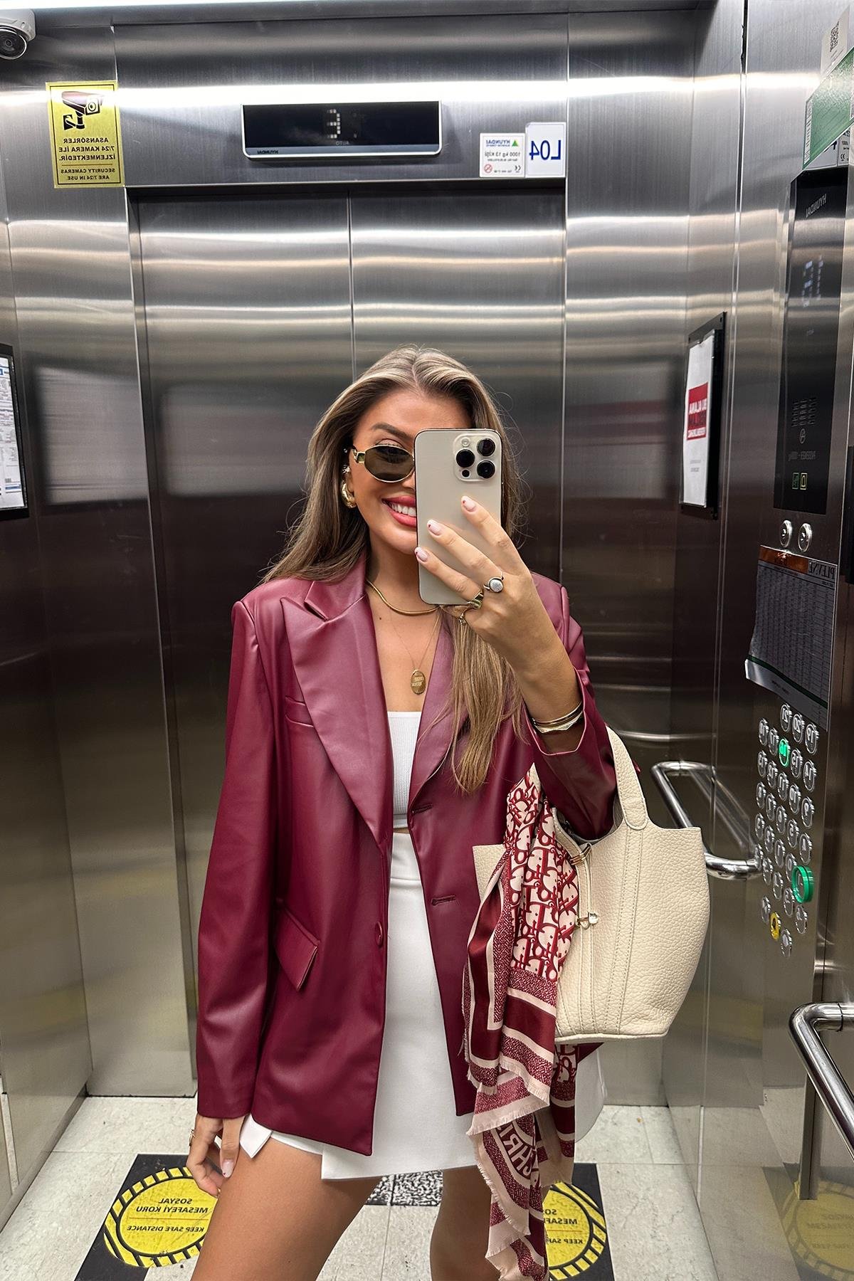 Premium Kalite Yumuşak Kumaş Vegan Deri Blazer Ceket Bordo