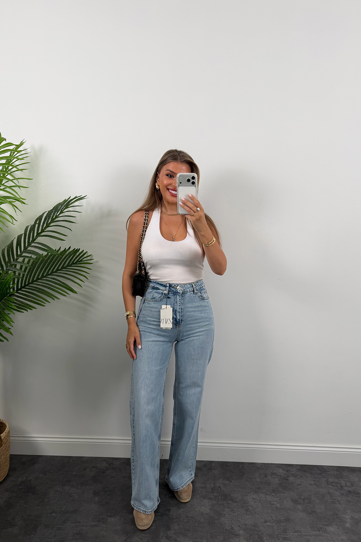 Premium Seri Bol Paça Yüksek Bel Jean Light Blue 1006