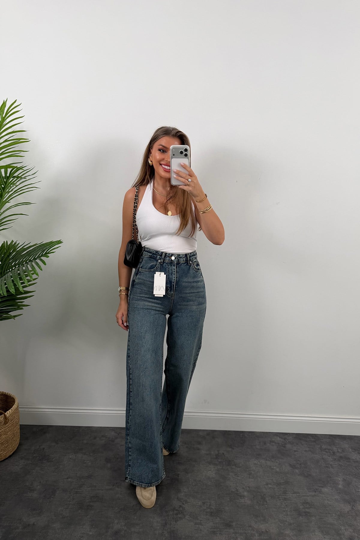 Premium Seri Bol Paça Yüksek Bel Jean 1019 Vintage Mavi