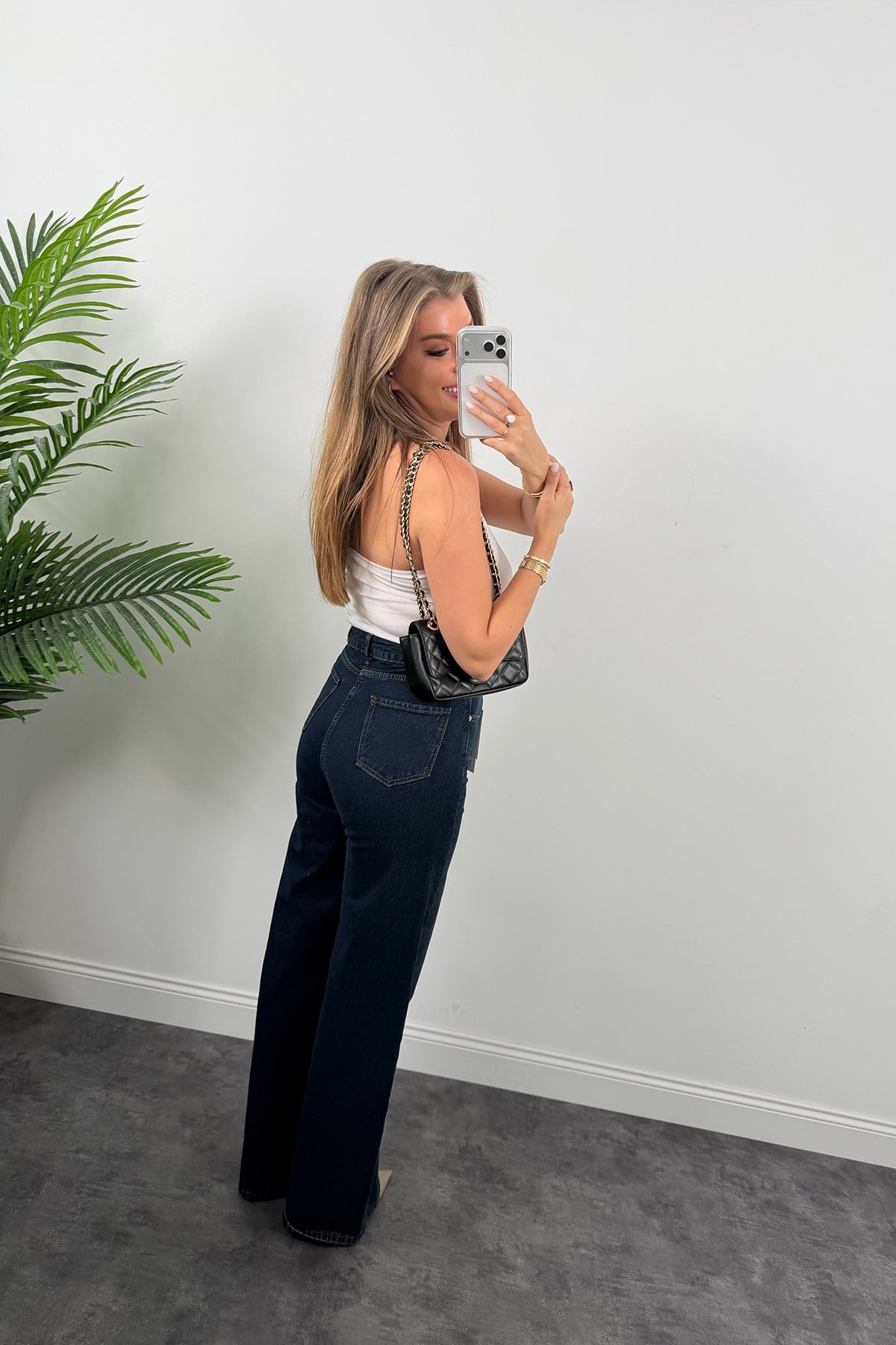 Premium Seri Bol Paça Yüksek Bel Jean Tintli Dark Blue 1014