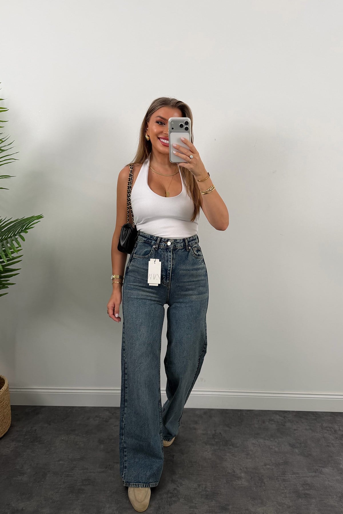 Premium Seri Bol Paça Yüksek Bel Jean 1019 Vintage Mavi