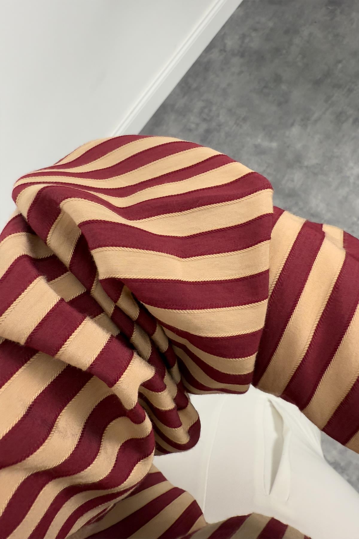 Premium Seri Bordo Camel Çizgili Tensel Gömlek