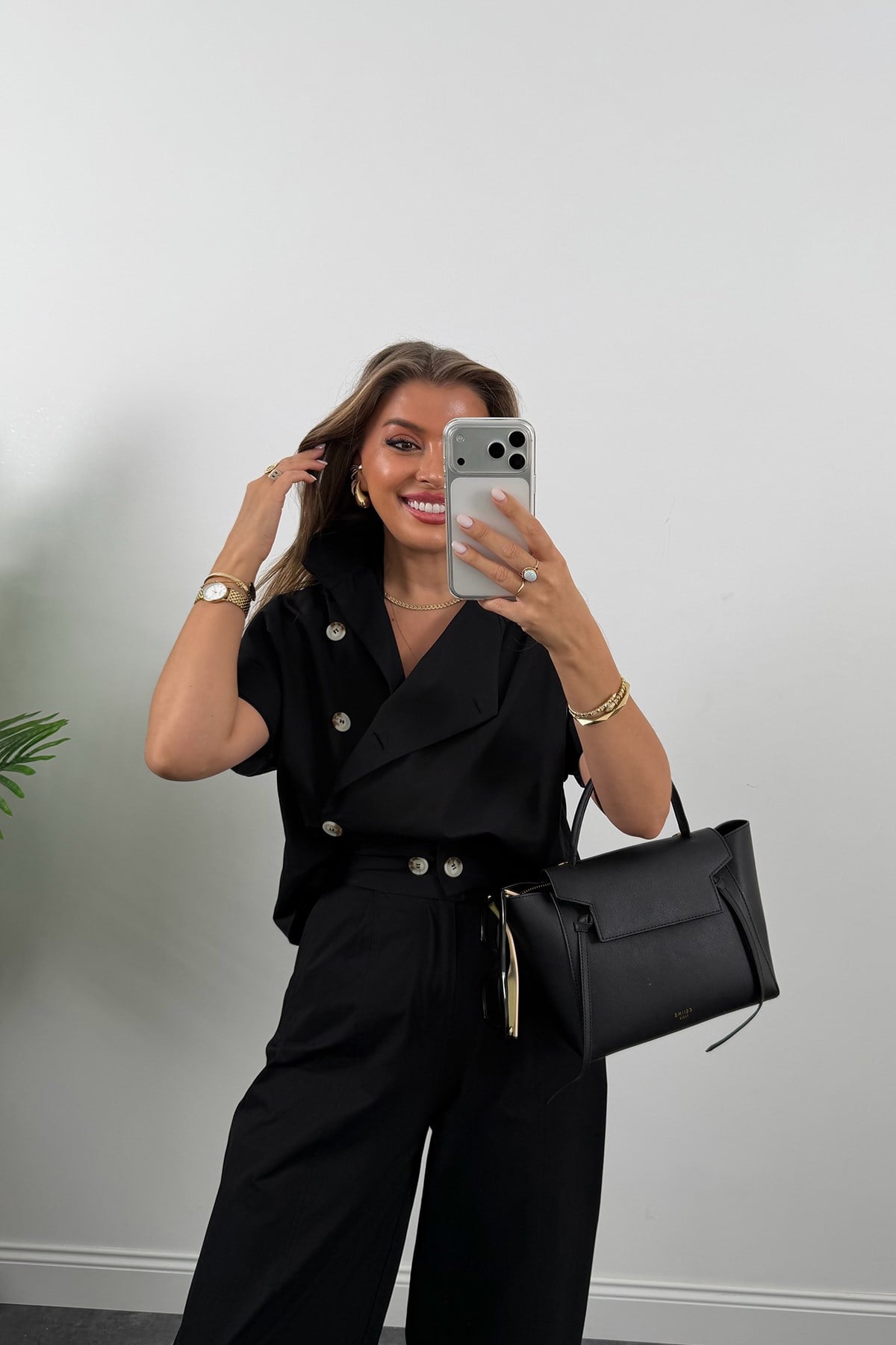Premium Seri Dik Yaka Yelek Pantolon Harem Takım Siyah