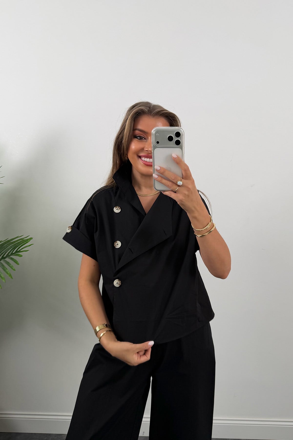 Premium Seri Dik Yaka Yelek Pantolon Harem Takım Siyah