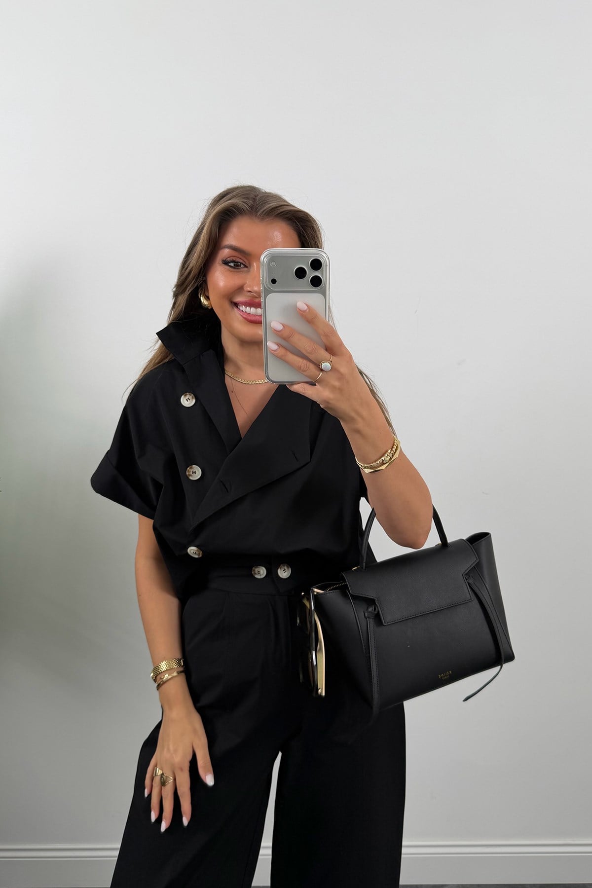 Premium Seri Dik Yaka Yelek Pantolon Harem Takım Siyah