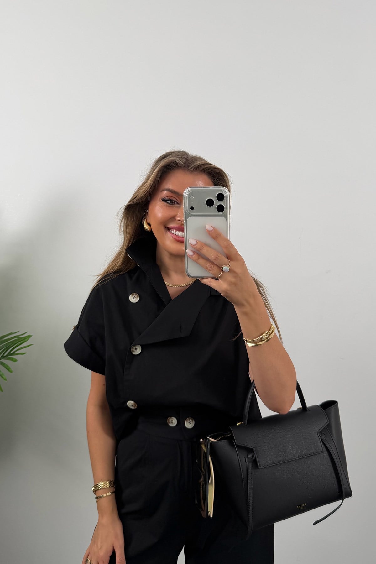 Premium Seri Dik Yaka Yelek Pantolon Harem Takım Siyah