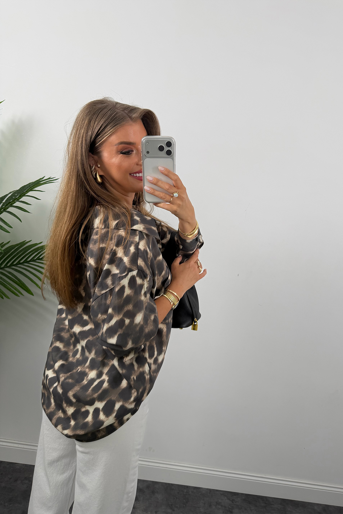 Premium Seri Dökümlü Kumaş Tensel Leopar Gömlek
