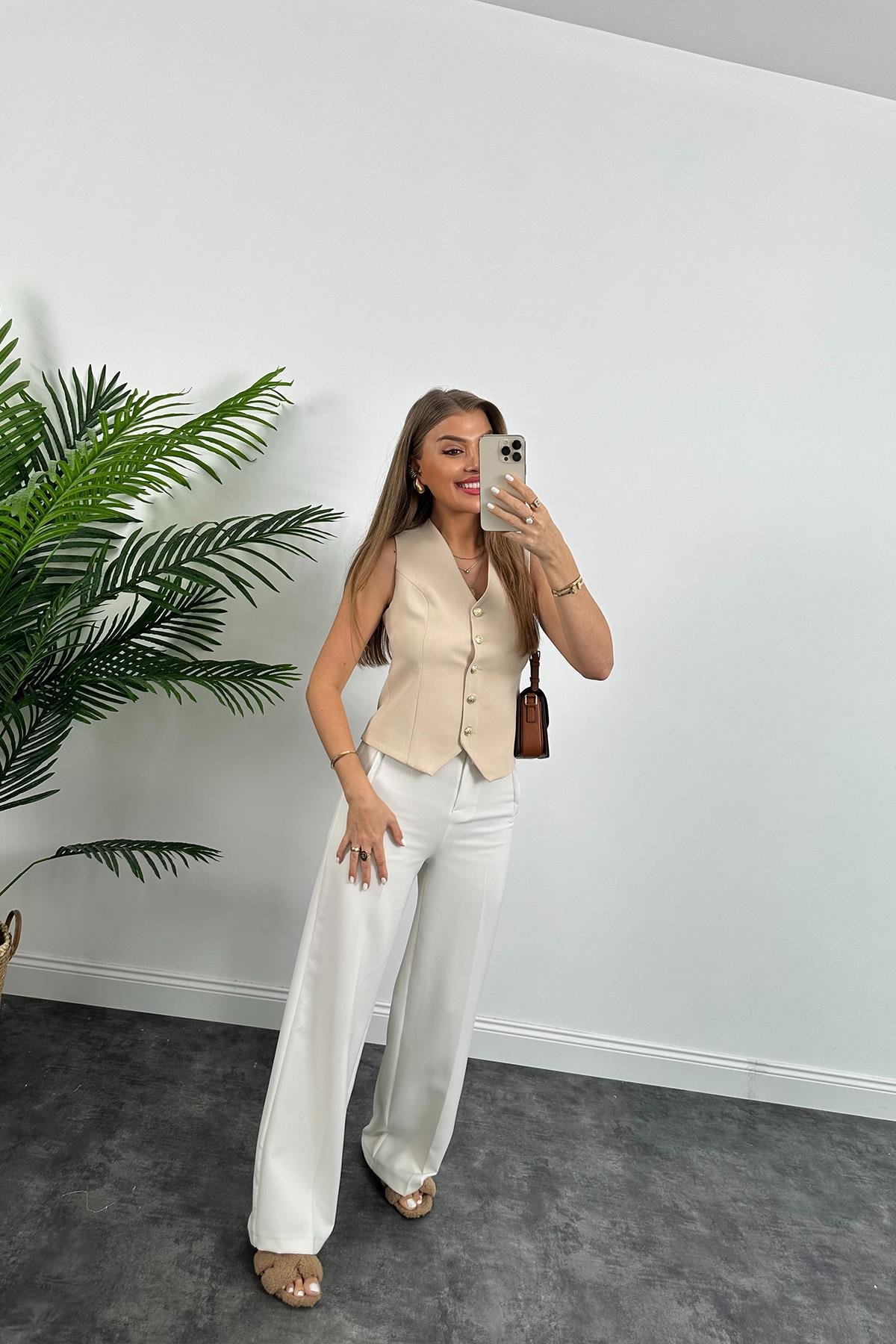 Premium Seri Double Atlas Kumaş Gold Düğmeli Astarlı Yelek Taş