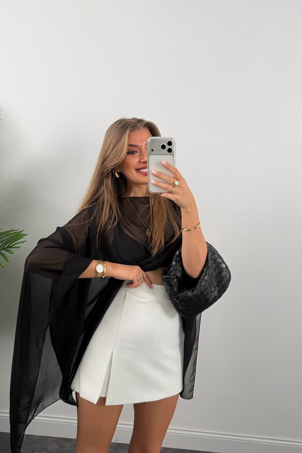 Premium Seri Double Kumaş Şort Etek Beyaz