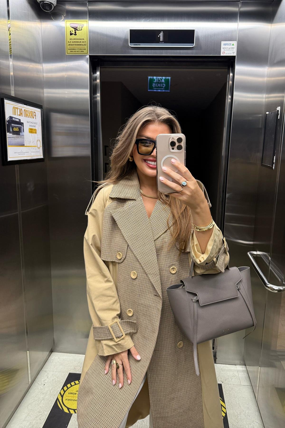 Premium Seri Ekose Garnili Tasarım Trençkot