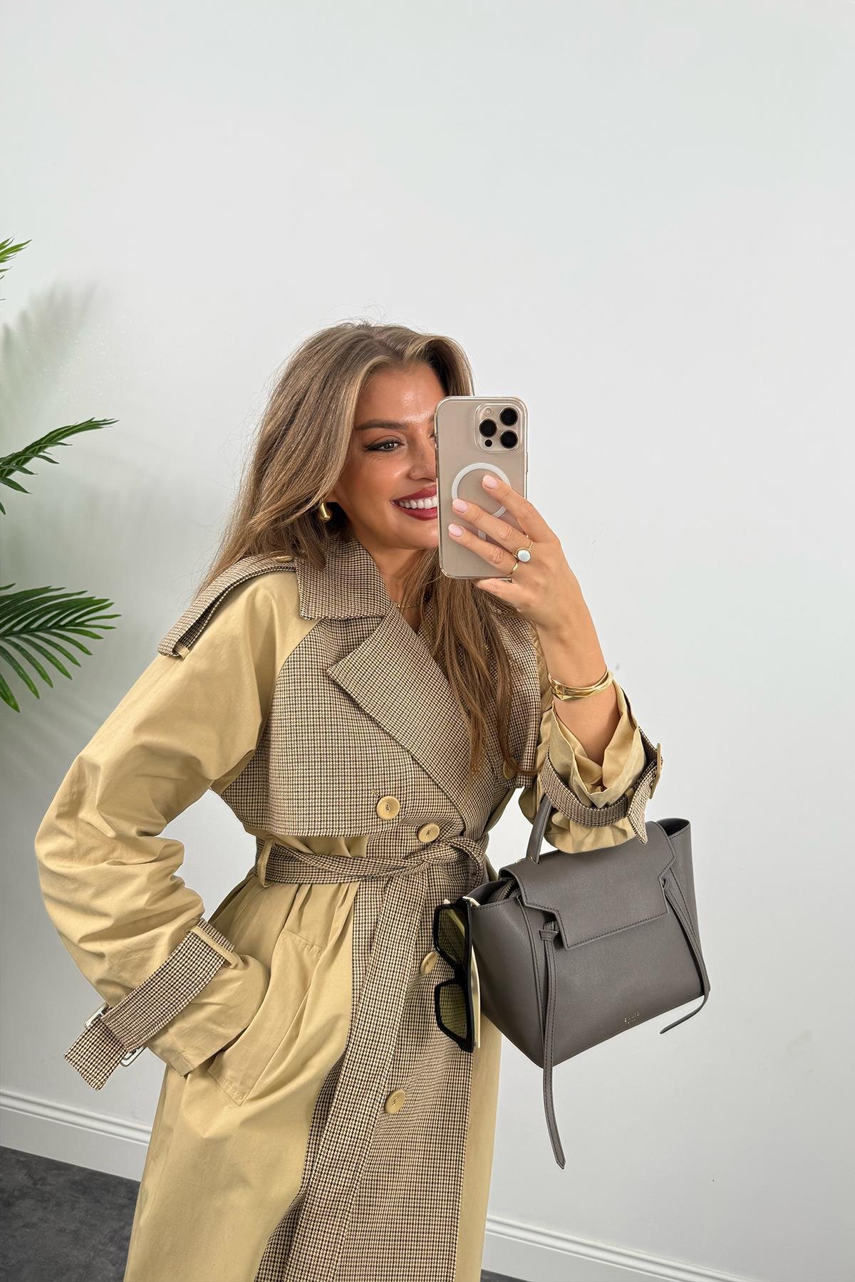 Premium Seri Ekose Garnili Tasarım Trençkot