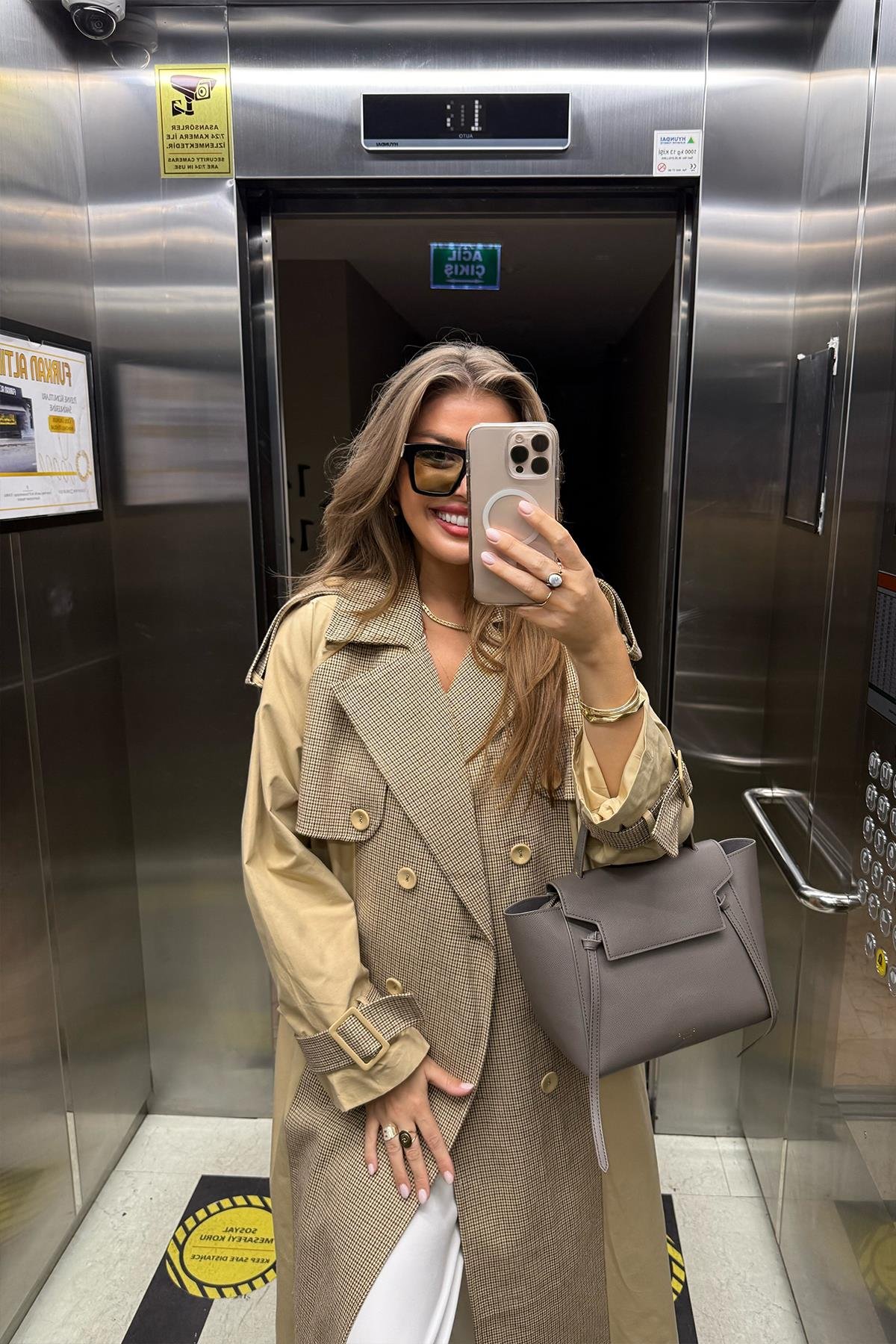 Premium Seri Ekose Garnili Tasarım Trençkot