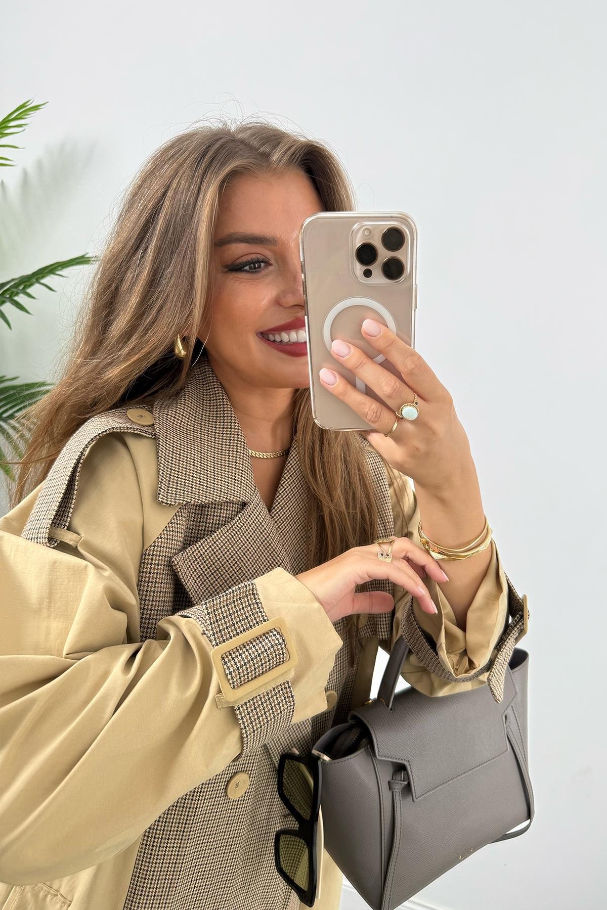 Premium Seri Ekose Garnili Tasarım Trençkot