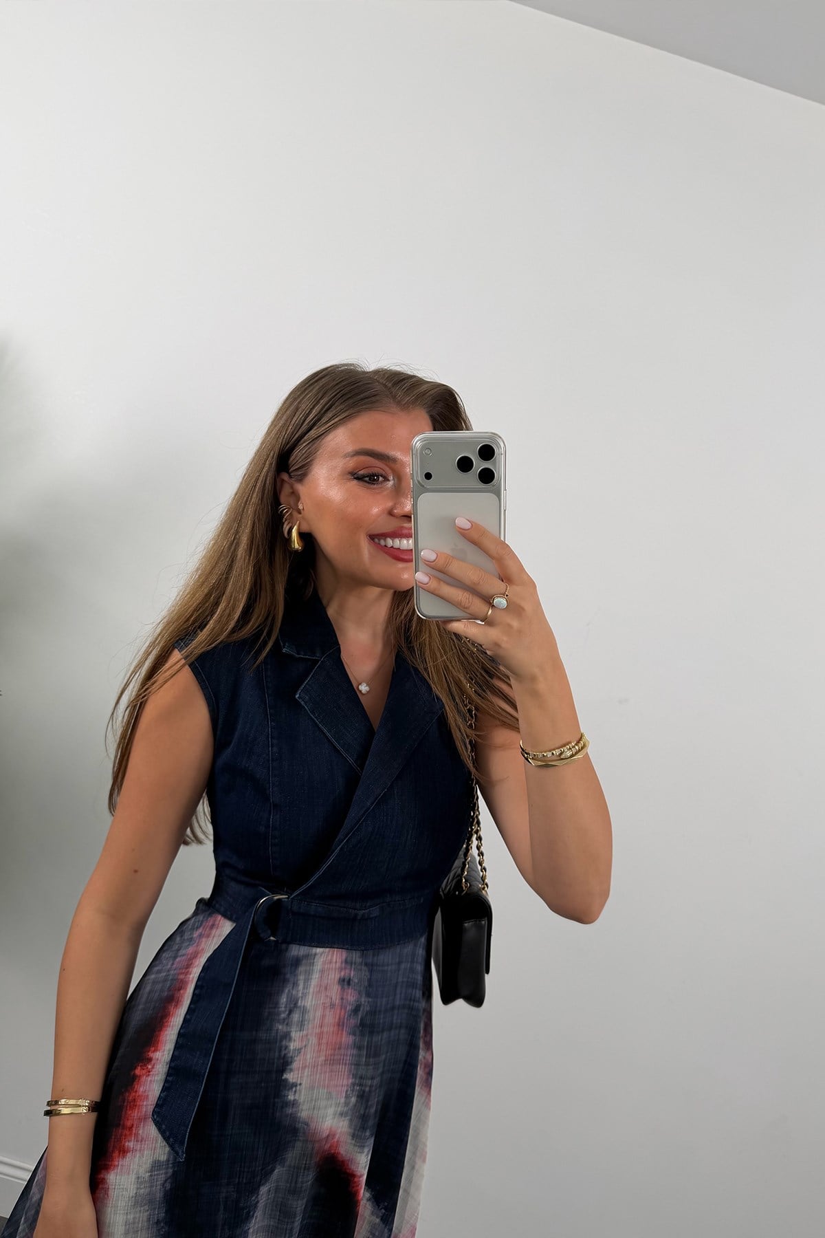Premium Seri Eteği Tasarım Midi Boy Kloş Jean Elbise Renkli