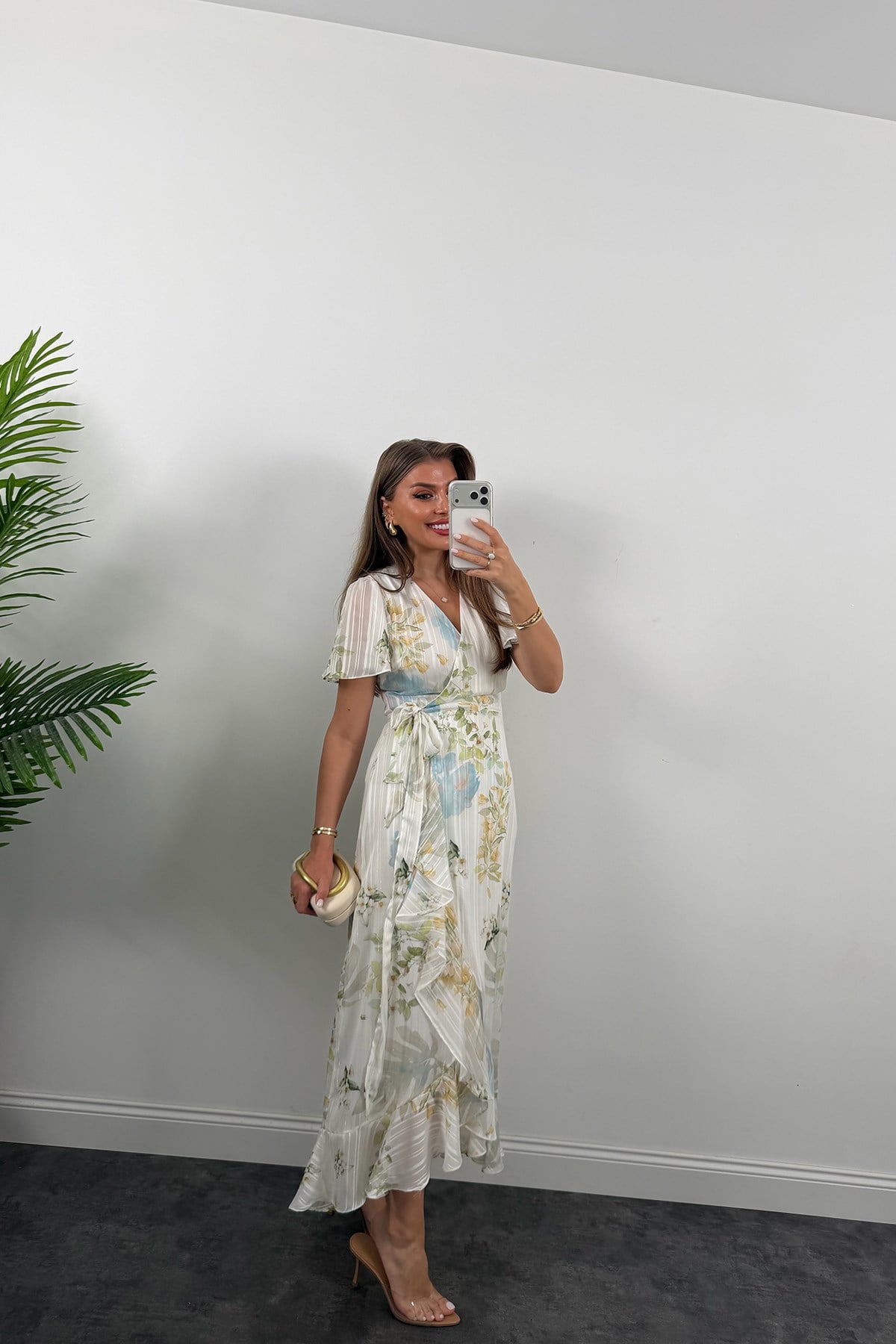 Premium Seri İpek Şifon Foral Midi Elbise