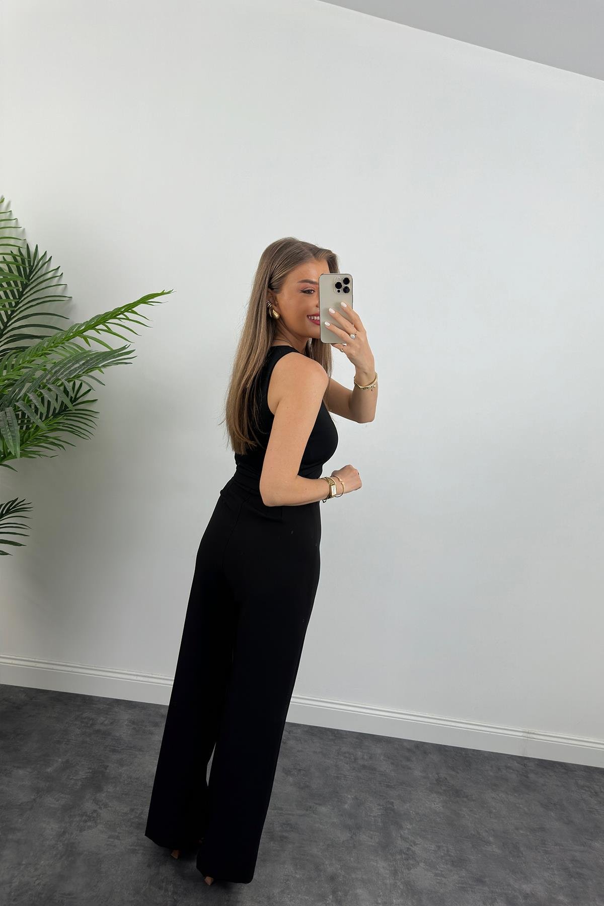 Premium Seri Kalın Kumaş Double Atlas Palazzo Siyah