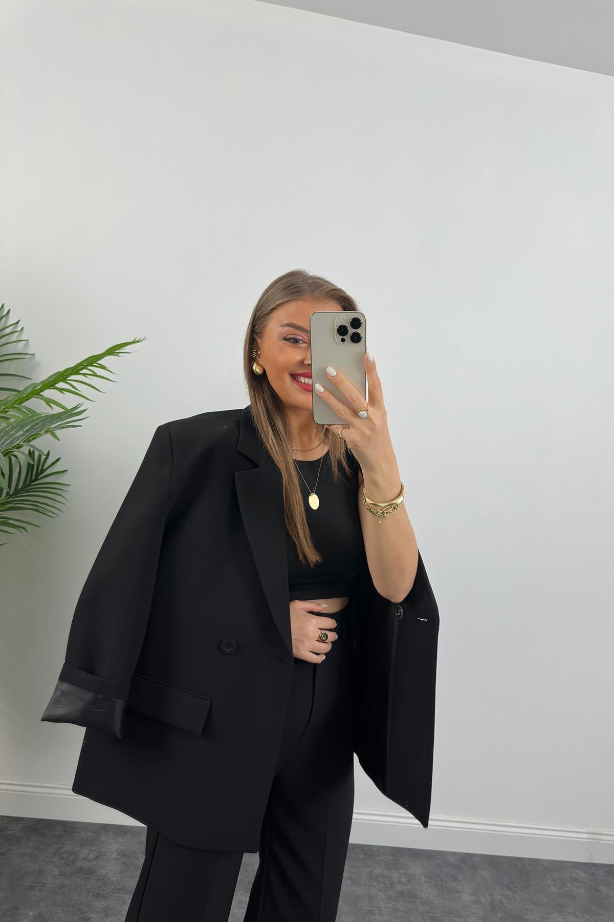 Premium Seri Kalın Kumaş Double Atlas Palazzo Siyah