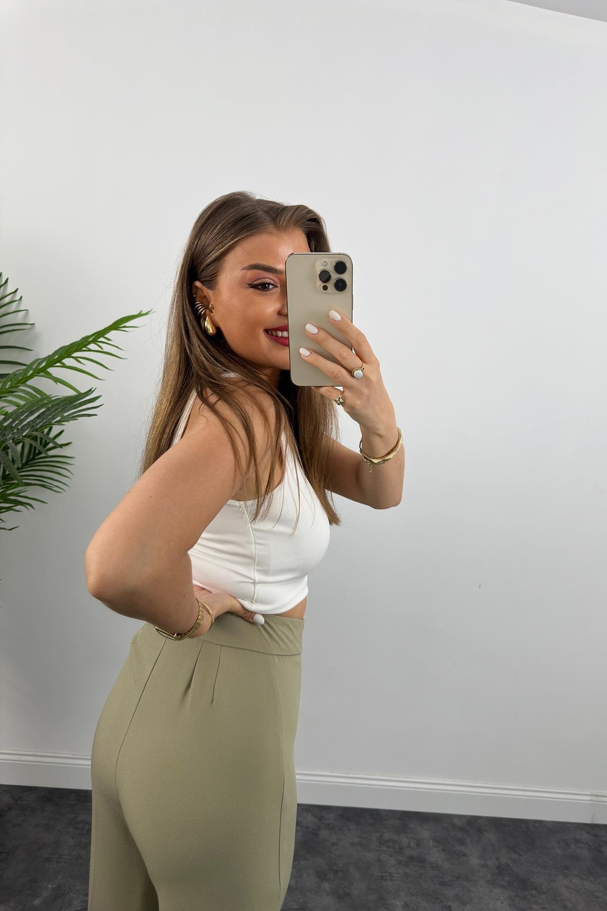 Premium Seri Kalın Kumaş Double Atlas Palazzo Haki