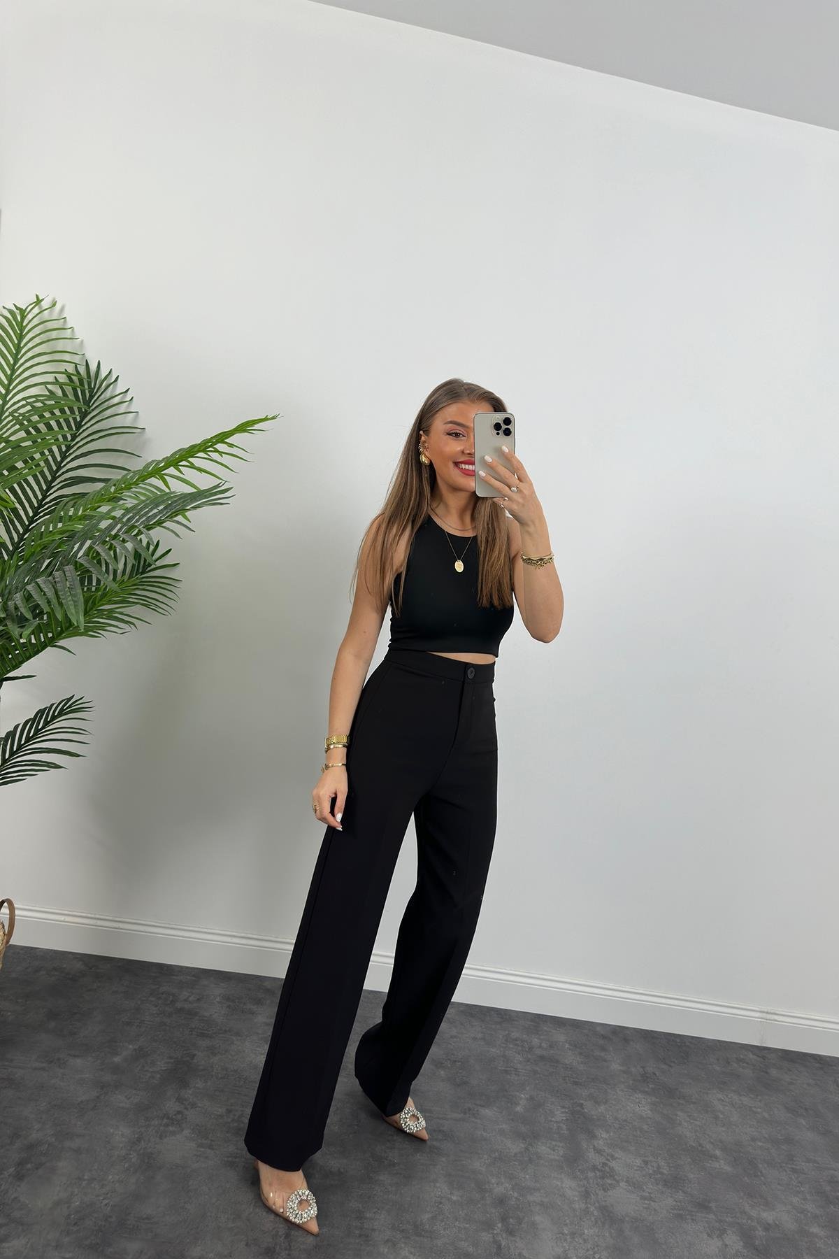 Premium Seri Kalın Kumaş Double Atlas Palazzo Siyah