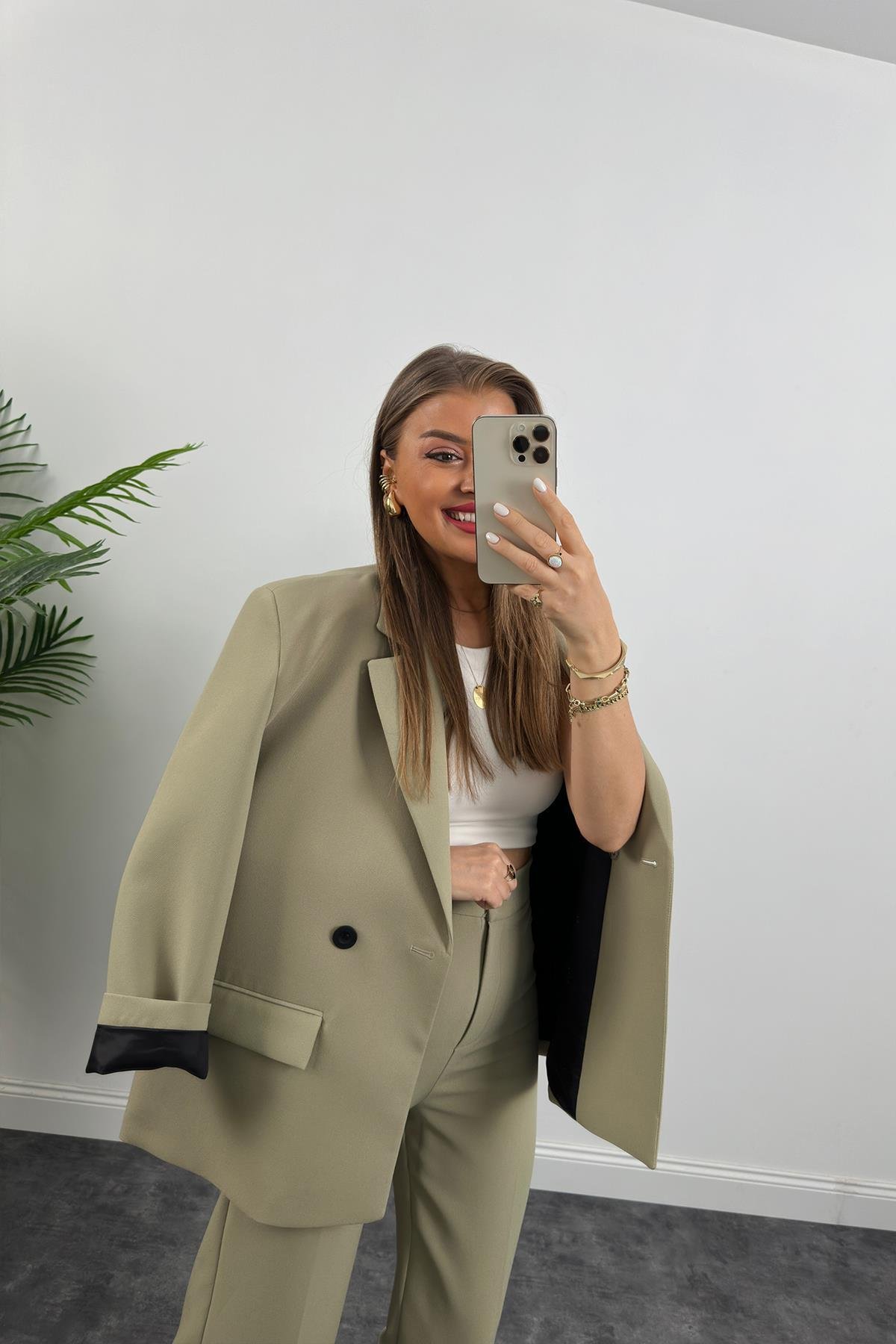 Premium Seri Kalın Kumaş Double Atlas Palazzo Haki