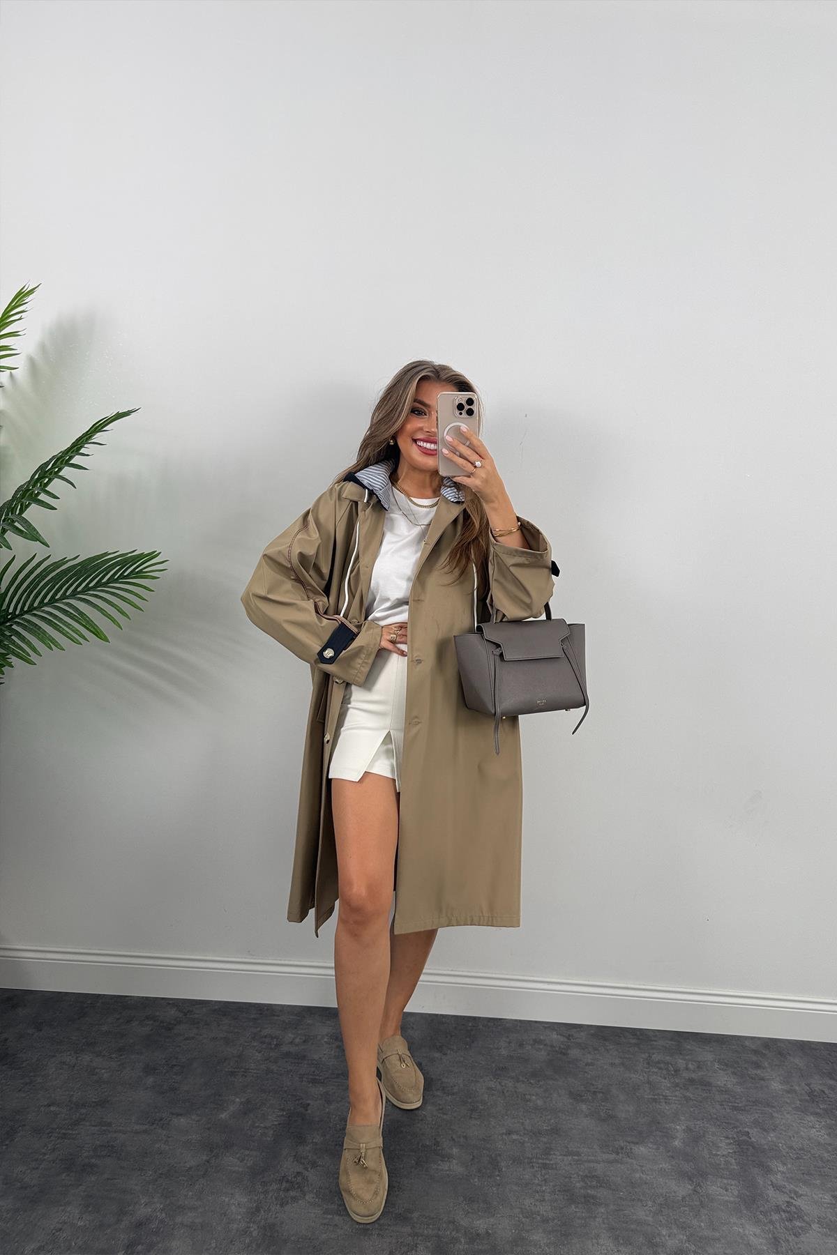 Premium Seri Kapüşonlu Tasarım London Trençkot