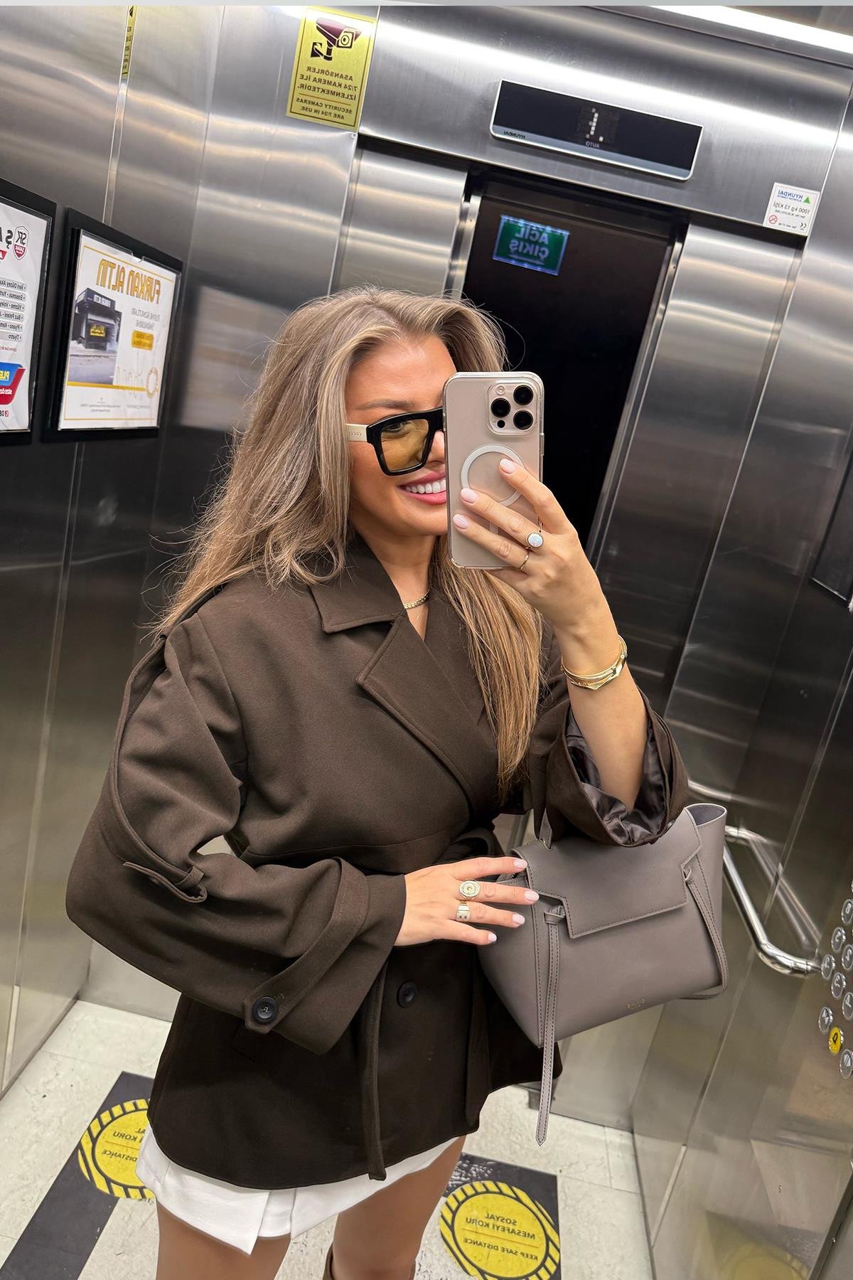 Premium Seri Lüx Double Kumaş Orta Boy Trençkot Acı Kahve