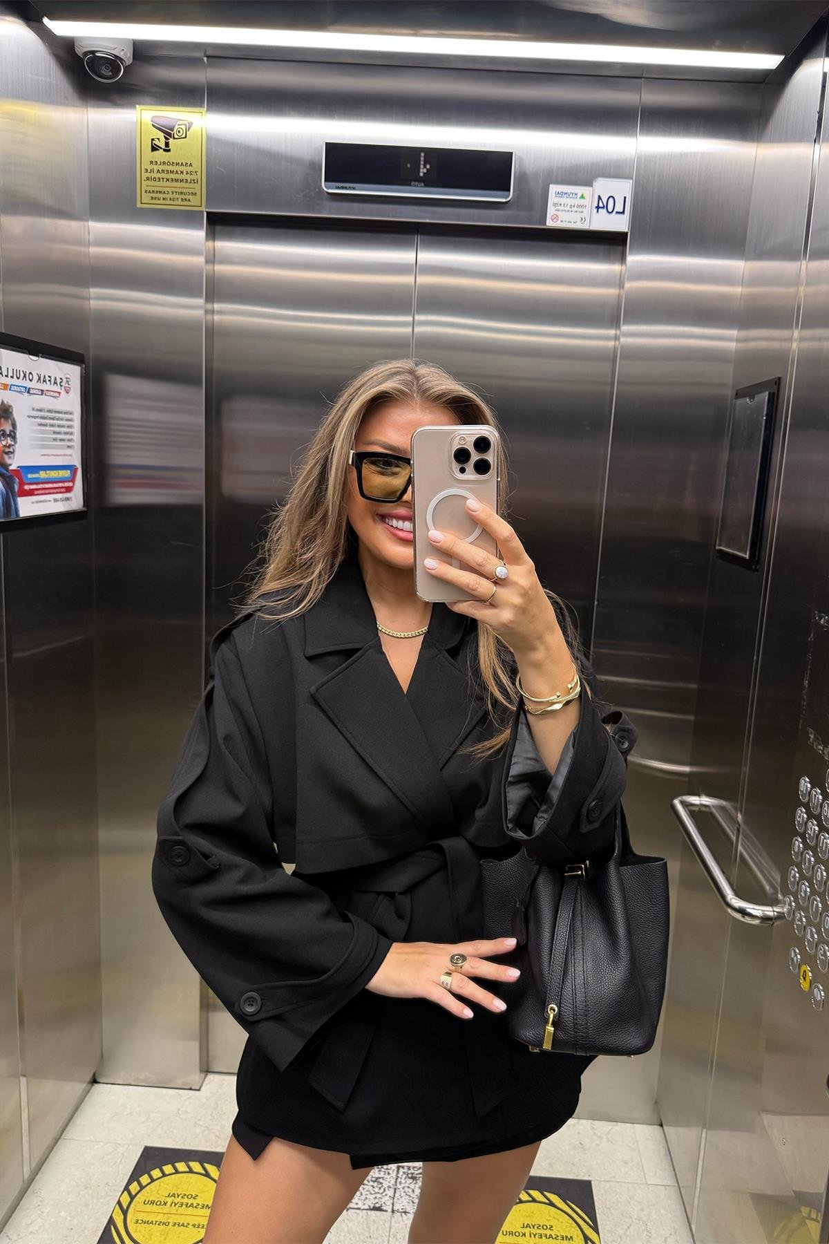 Premium Seri Lüx Double Kumaş Orta Boy Trençkot Siyah