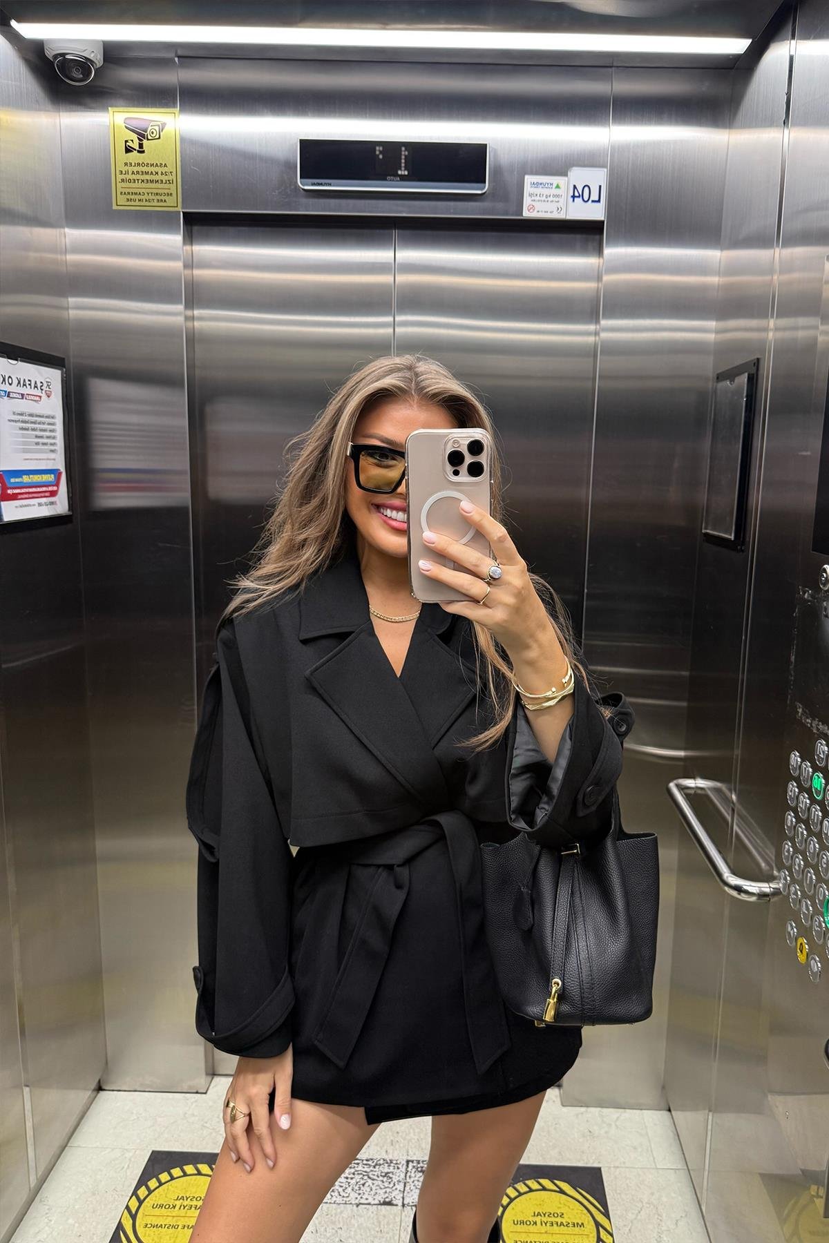 Premium Seri Lüx Double Kumaş Orta Boy Trençkot Siyah