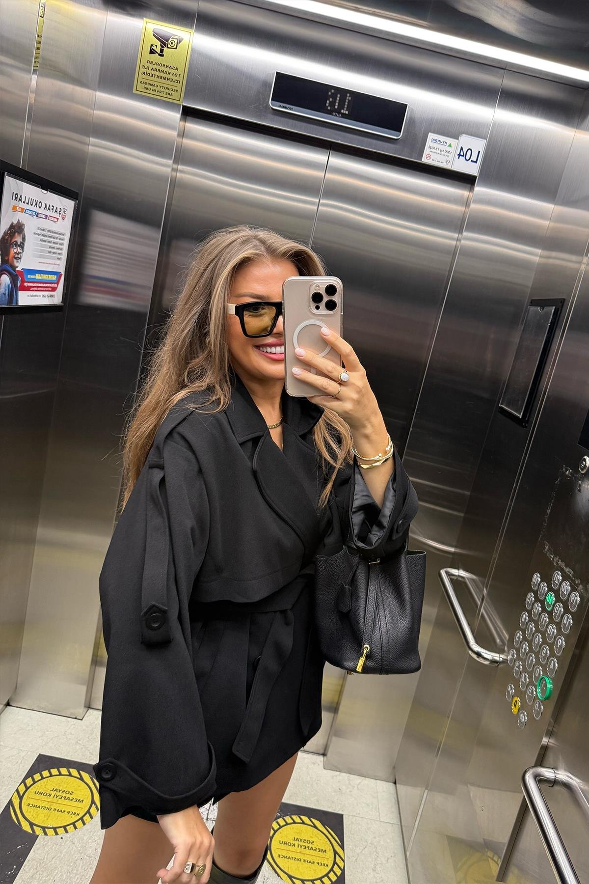 Premium Seri Lüx Double Kumaş Orta Boy Trençkot Siyah