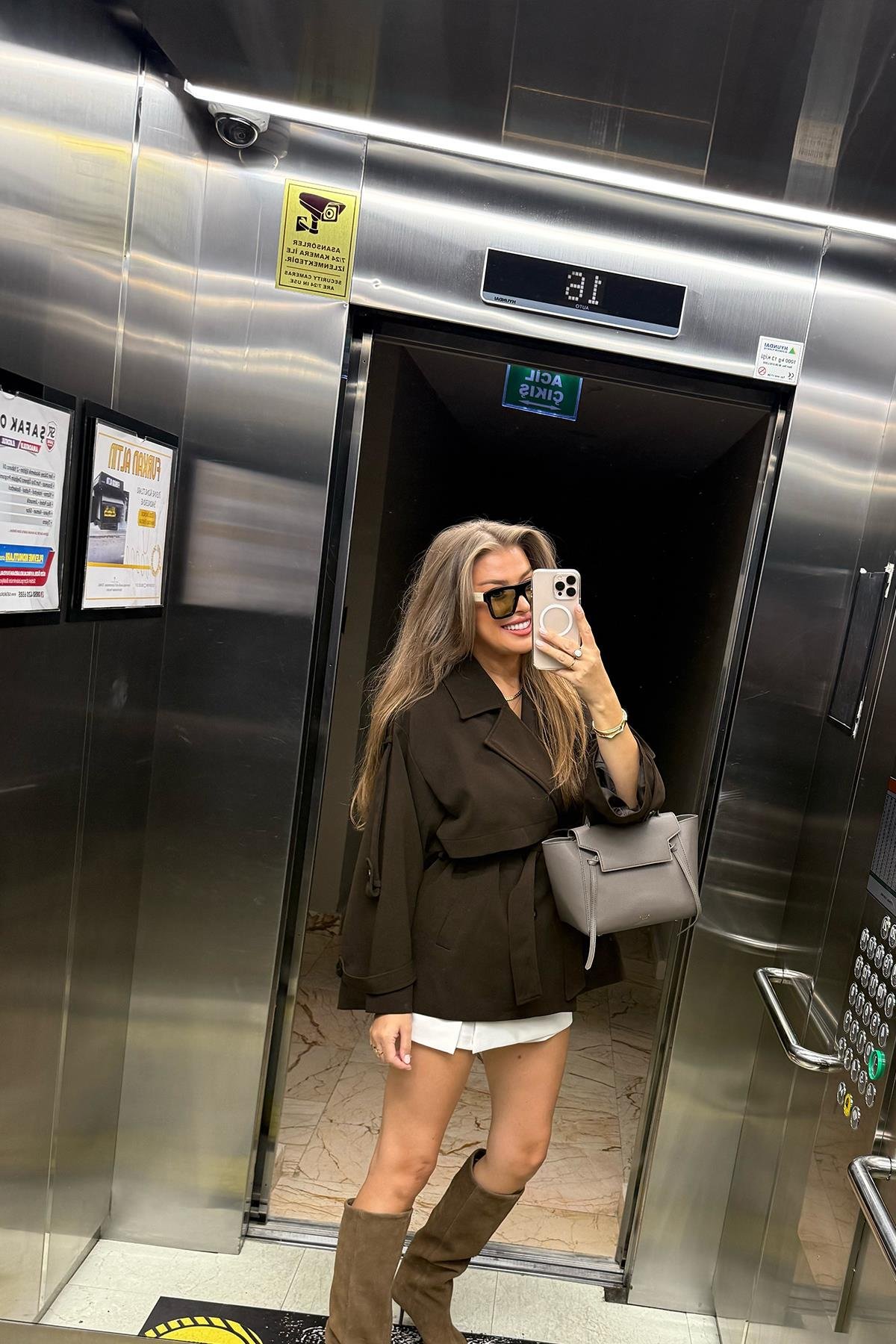 Premium Seri Lüx Double Kumaş Orta Boy Trençkot Acı Kahve