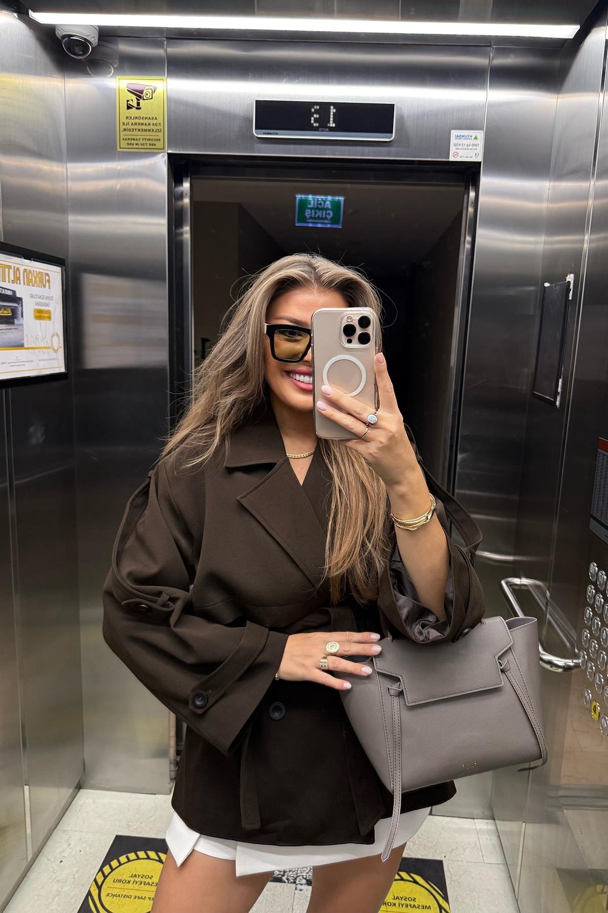 Premium Seri Lüx Double Kumaş Orta Boy Trençkot Acı Kahve