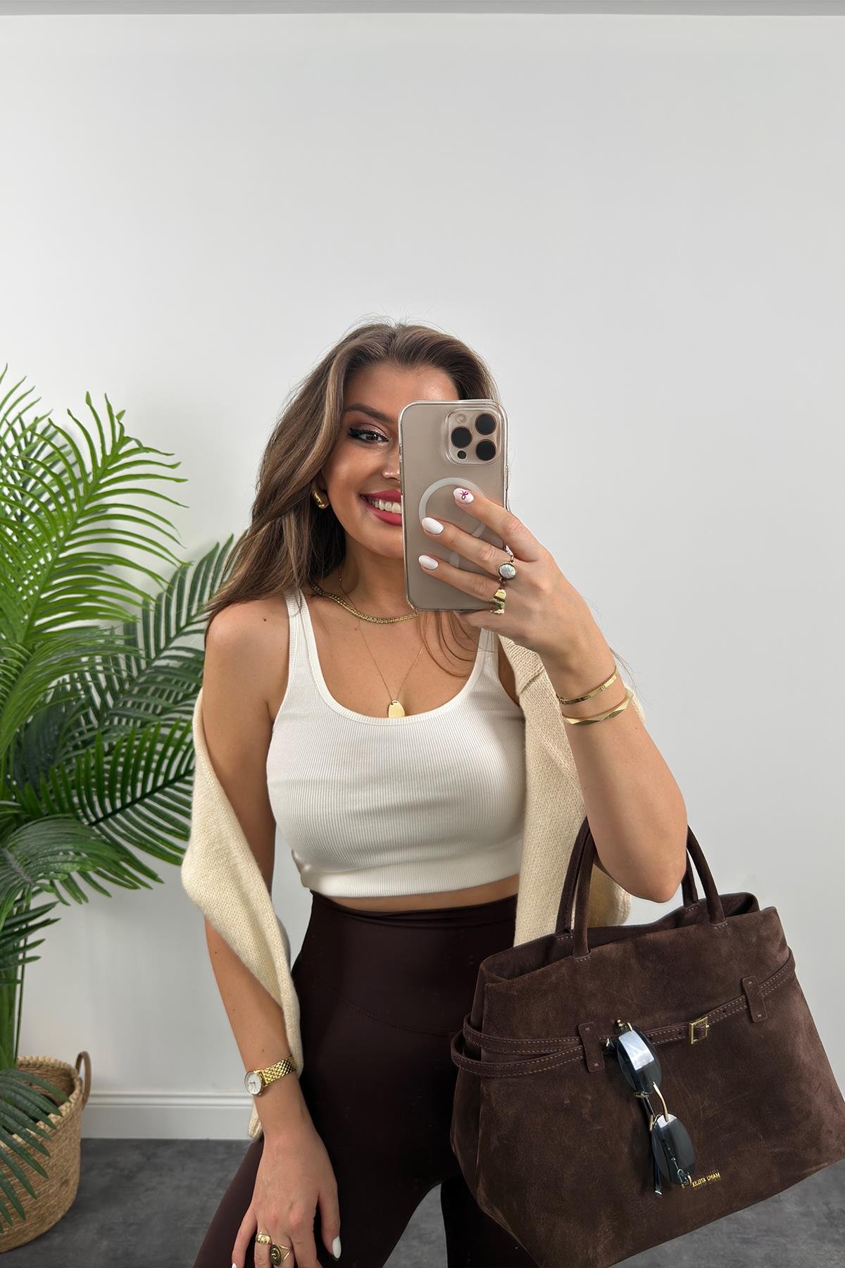 Premium Seri Modal Kumaş Lüx Basic Tayt Acı Kahve