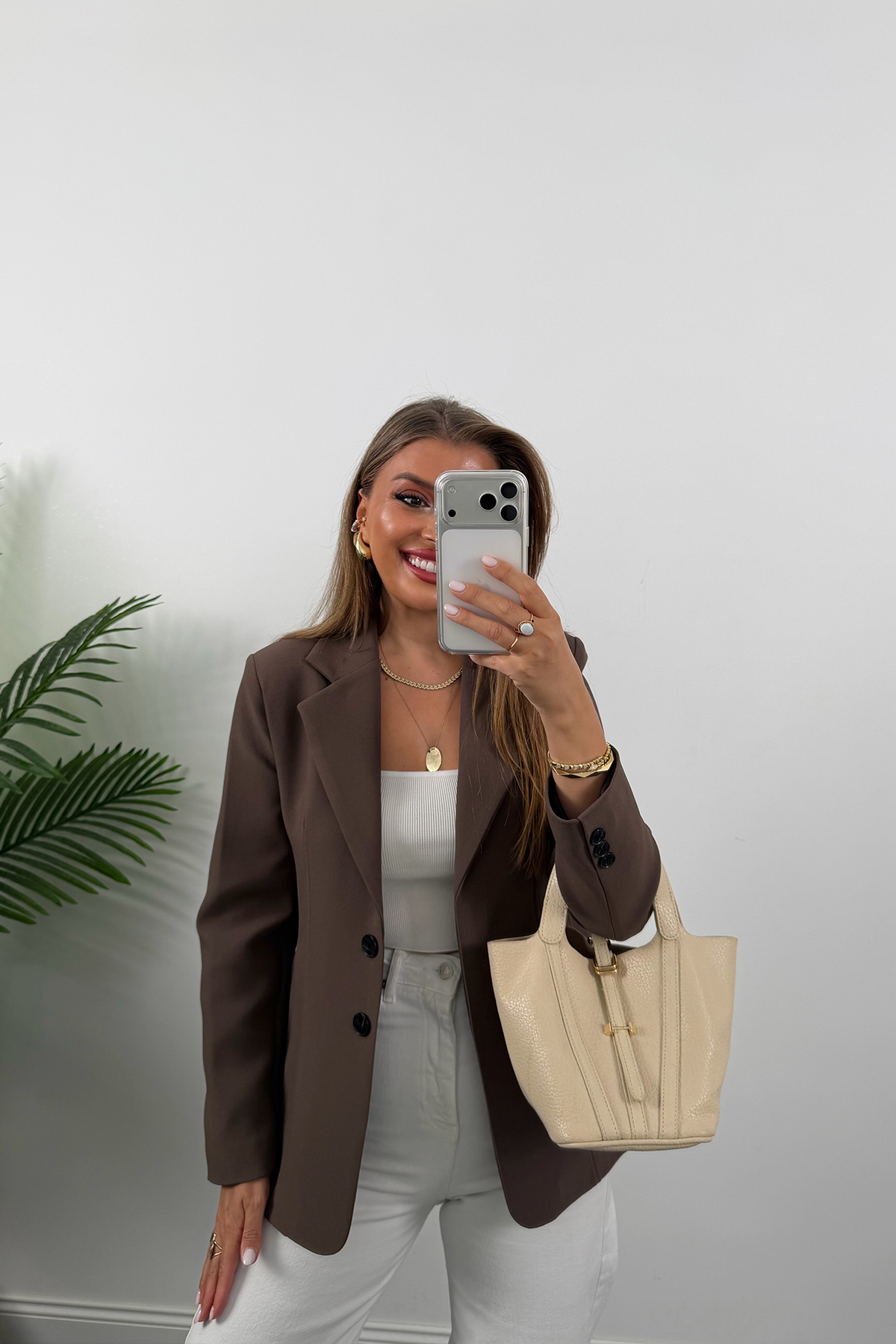 Premium Seri Pensli Kemerli Oturtma Blazer Ceket Koyu Kahve