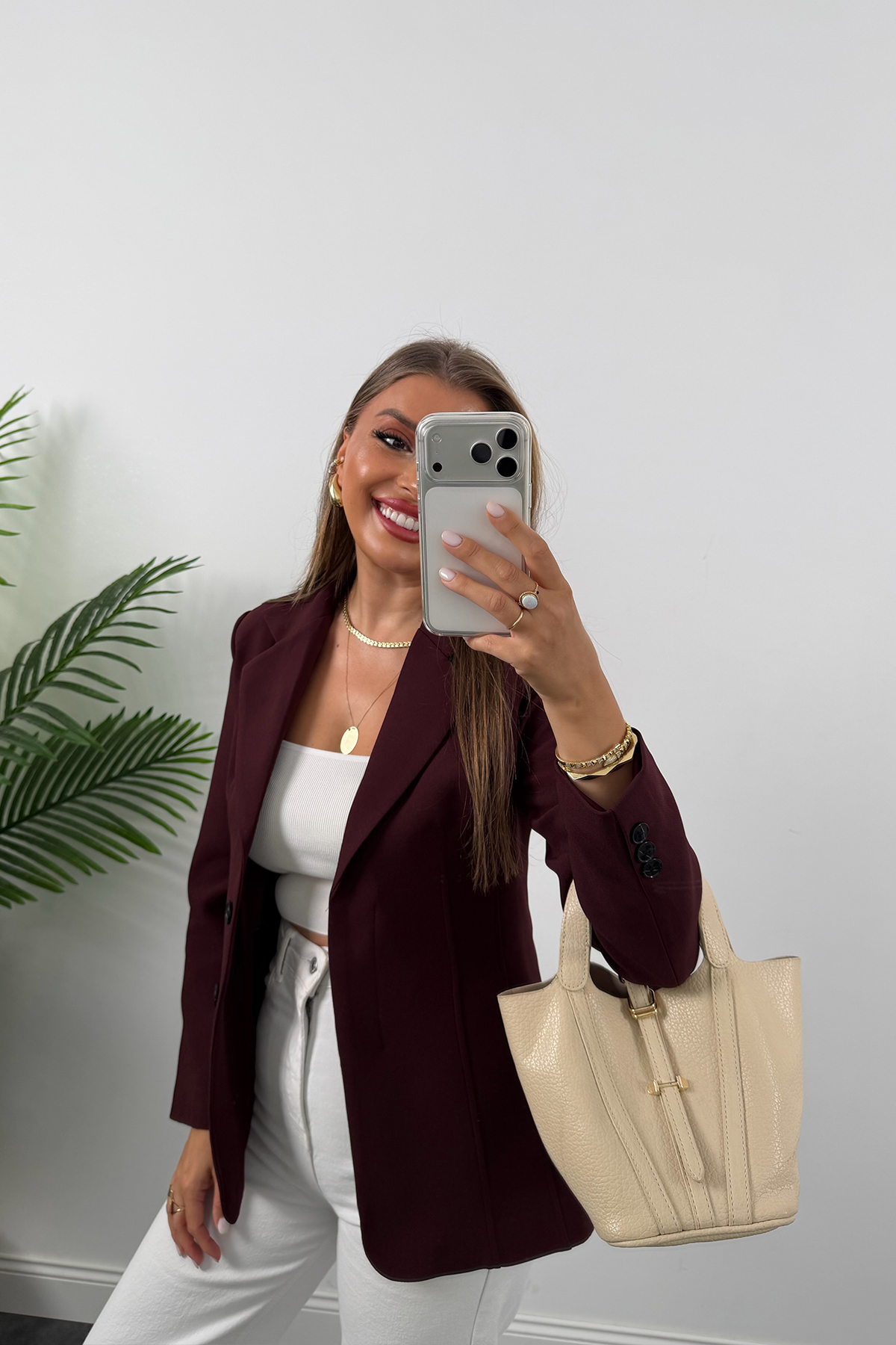 Premium Seri Pensli Kemerli Oturtma Blazer Ceket Mürdüm