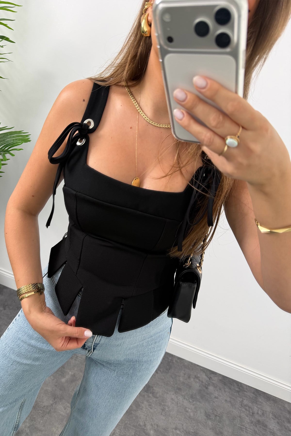 Premium Seri Pinterest Korse Tasarım Bluz Siyah