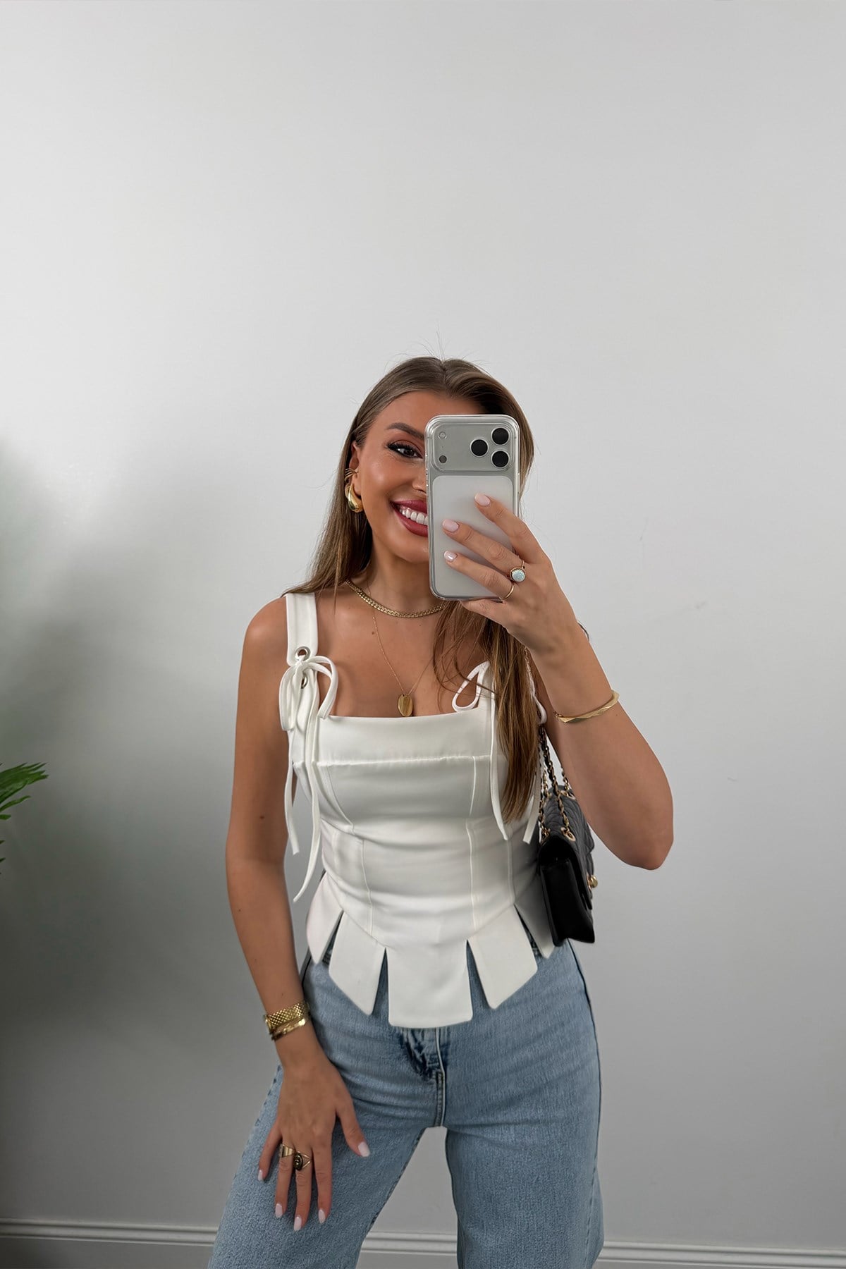 Premium Seri Pinterest Korse Tasarım Bluz Beyaz
