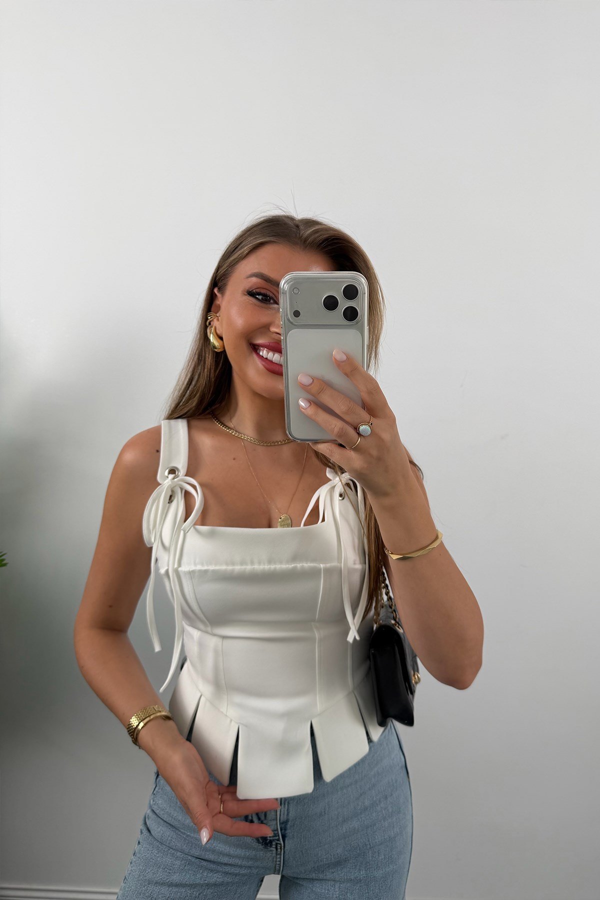 Premium Seri Pinterest Korse Tasarım Bluz Beyaz