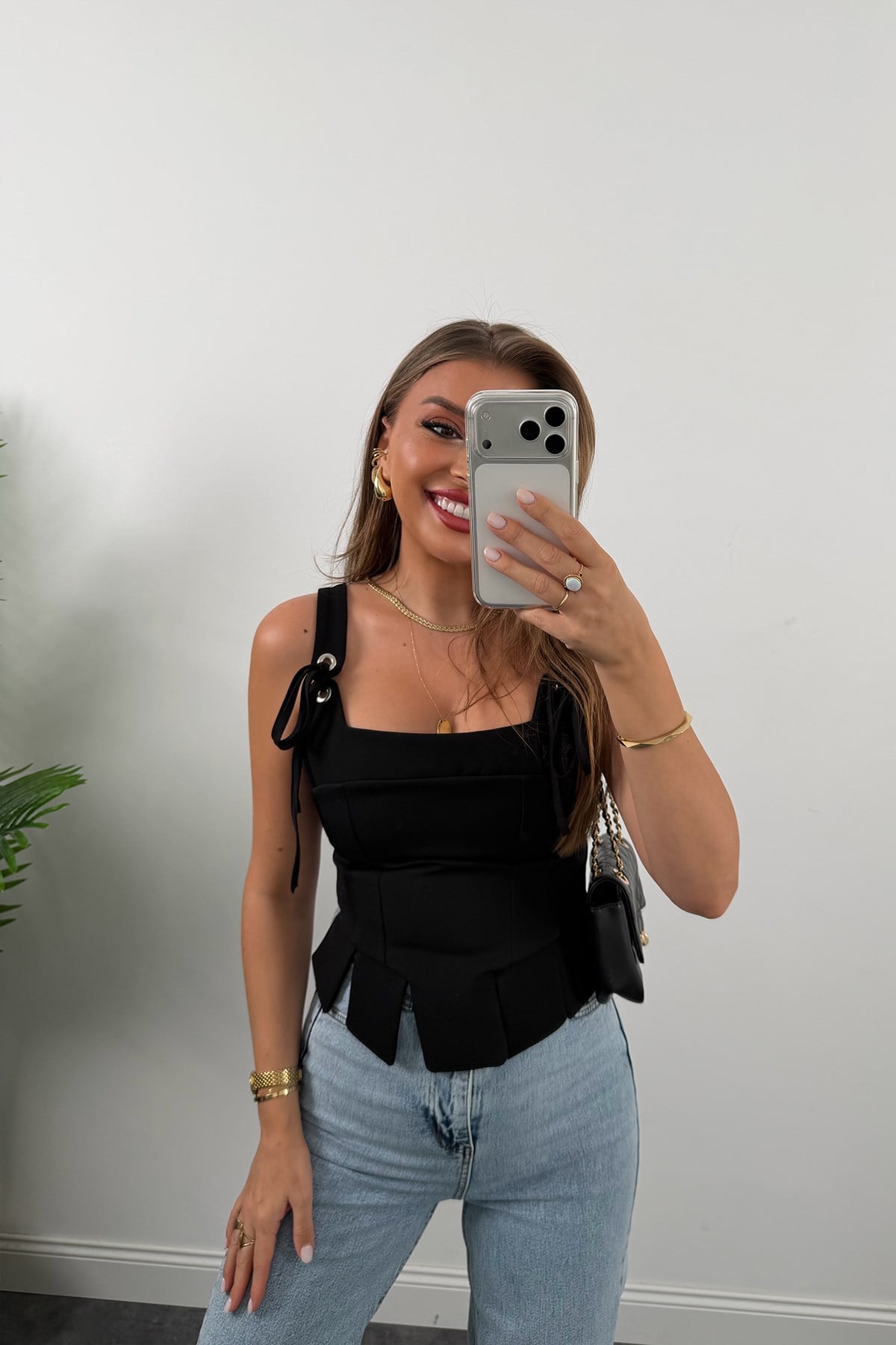 Premium Seri Pinterest Korse Tasarım Bluz Siyah