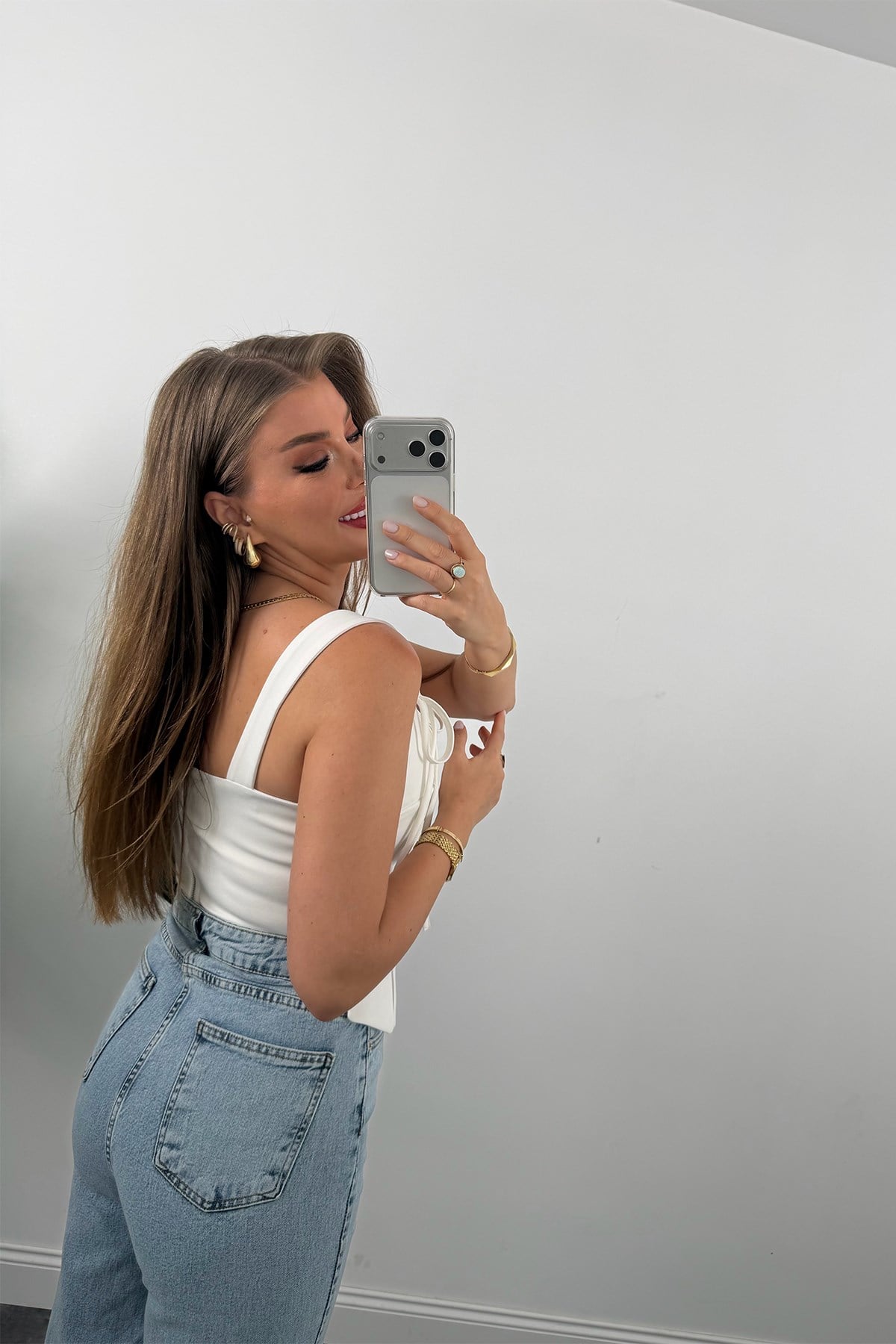 Premium Seri Pinterest Korse Tasarım Bluz Beyaz