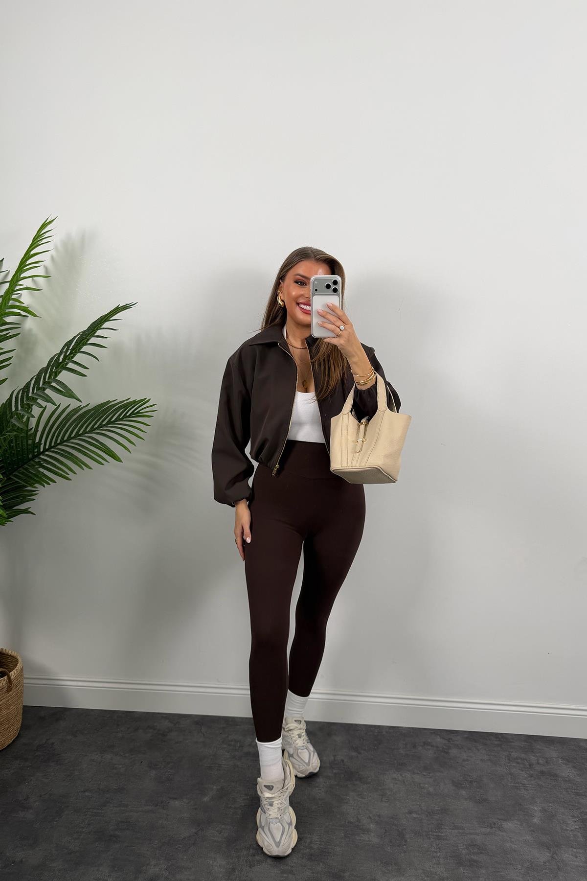 Premium Seri Poliviskon Bomber Ceket Acı Kahve