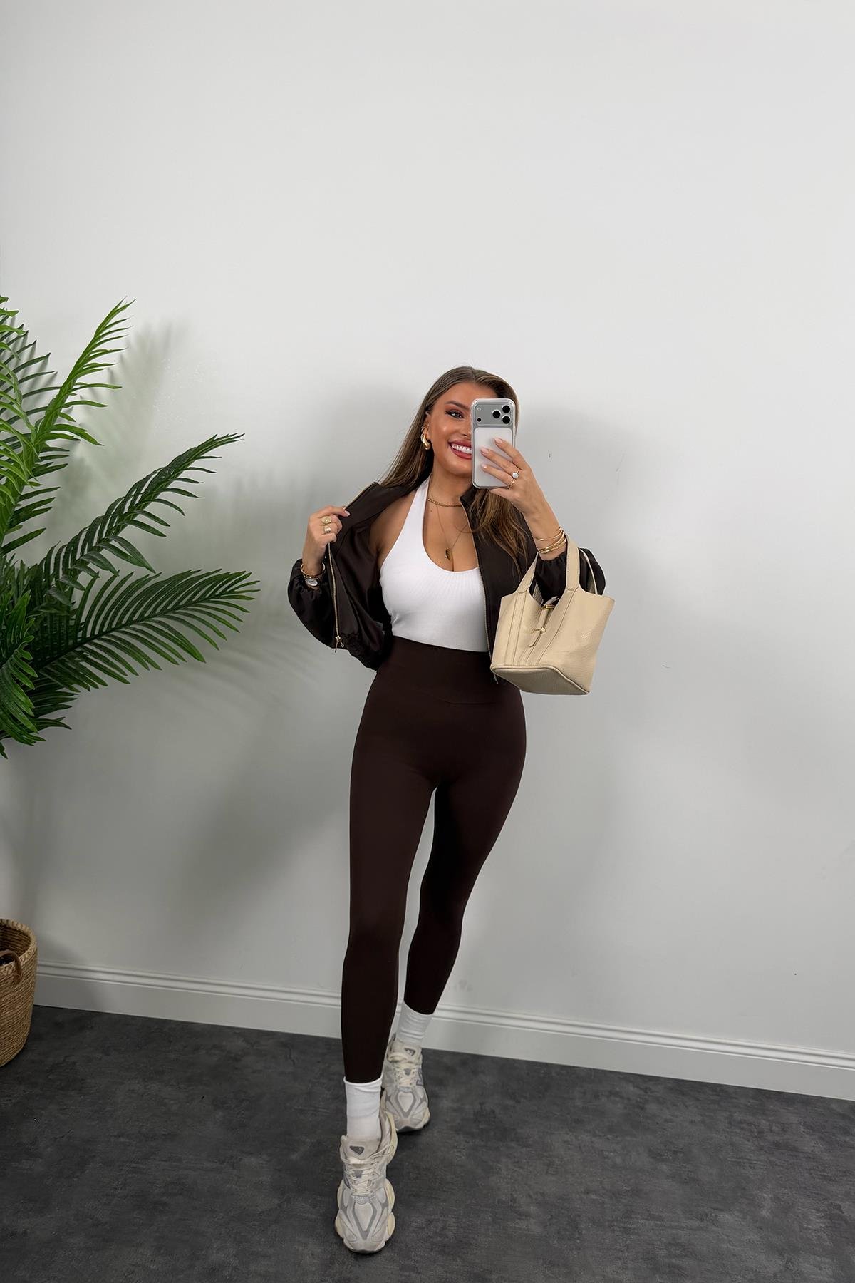 Premium Seri Poliviskon Bomber Ceket Acı Kahve